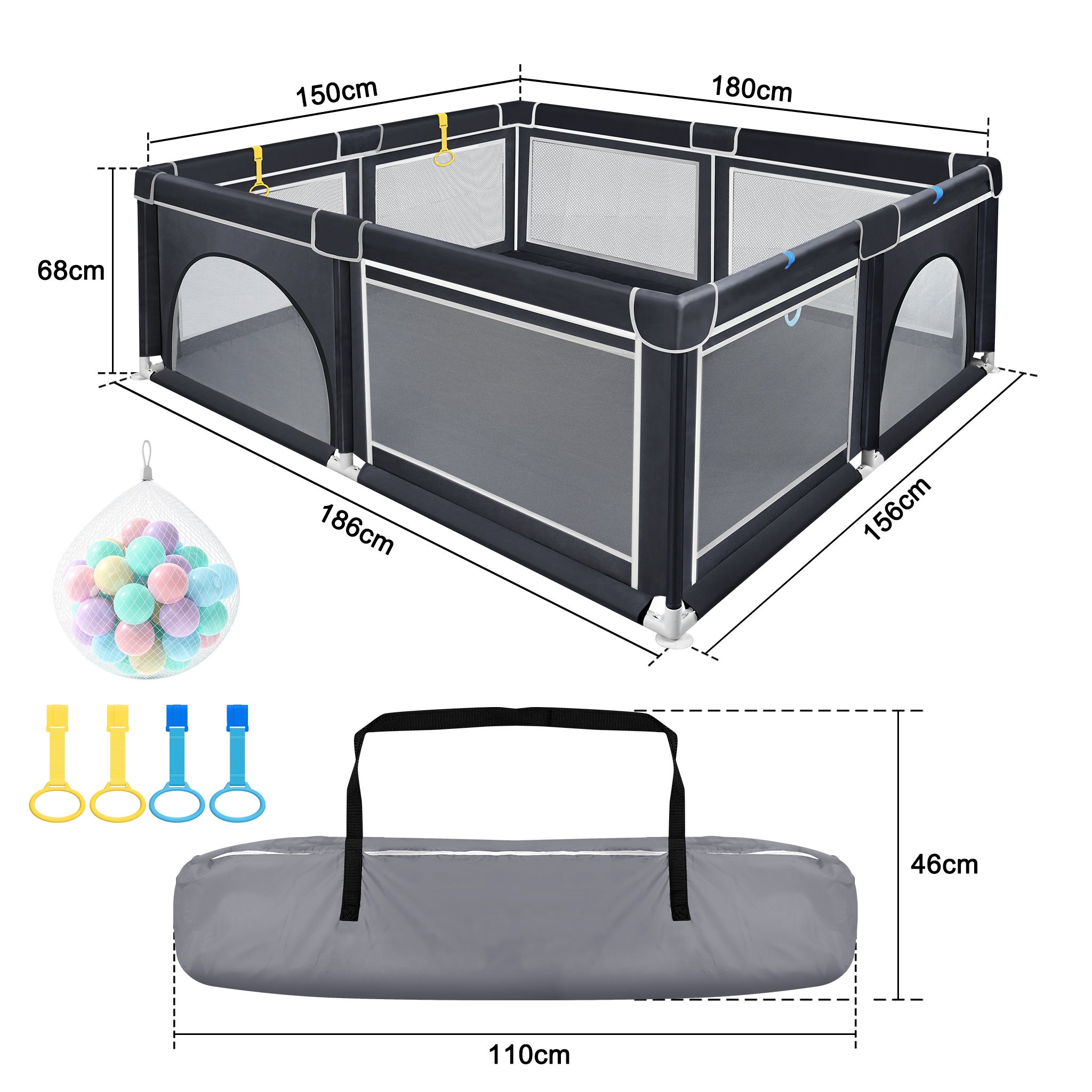Baby-Laufgitter, Schwarz 127 x 127 cm für Alltag und Zuhause – Detailansicht 2