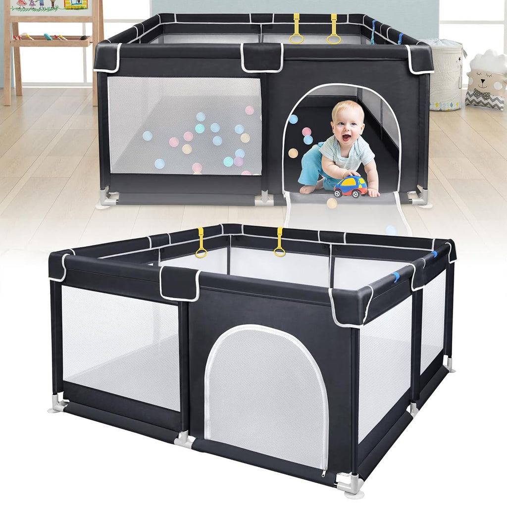 Baby-Laufgitter, Schwarz 127 x 127 cm für Alltag und Zuhause – Detailansicht 3