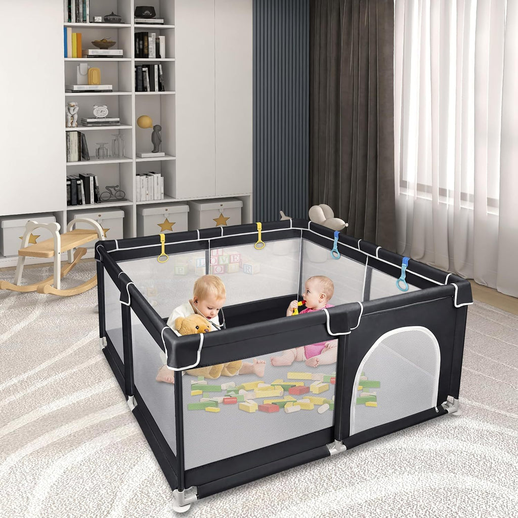 Baby-Laufgitter, Schwarz 127 x 127 cm für Alltag und Zuhause – Detailansicht 4