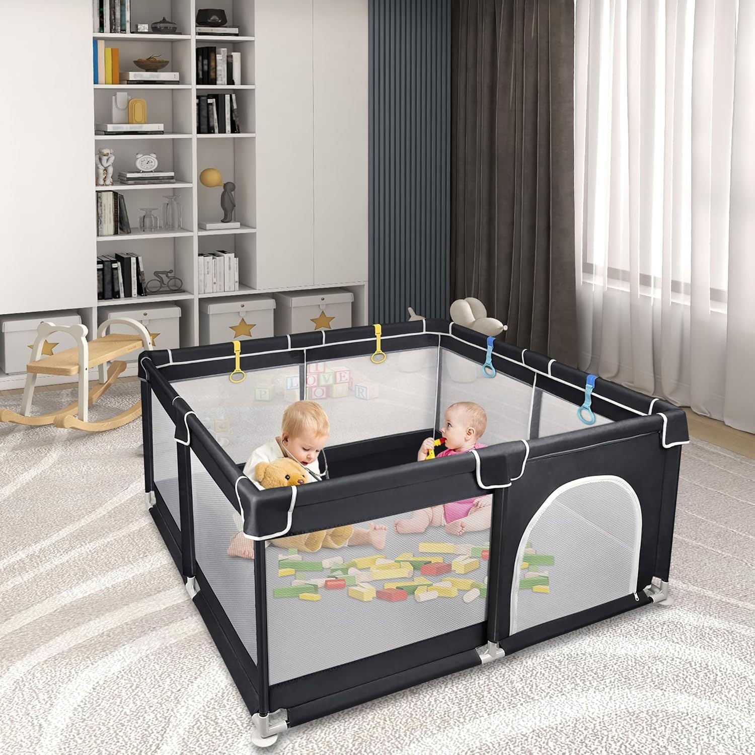 Baby-Laufgitter, Schwarz 127 x 127 cm für Alltag und Zuhause – Detailansicht 4