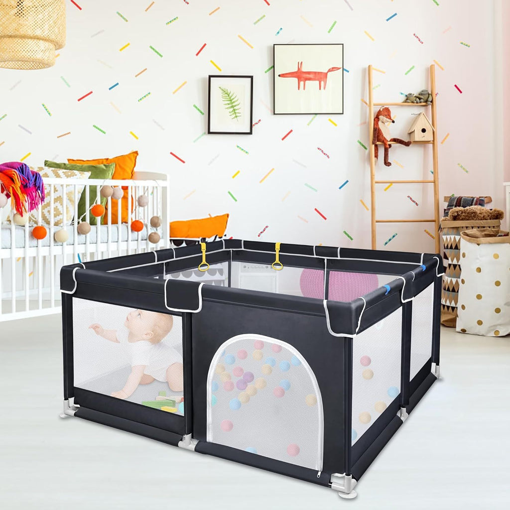 Baby-Laufgitter, Schwarz 127 x 127 cm für Alltag und Zuhause – Detailansicht 5