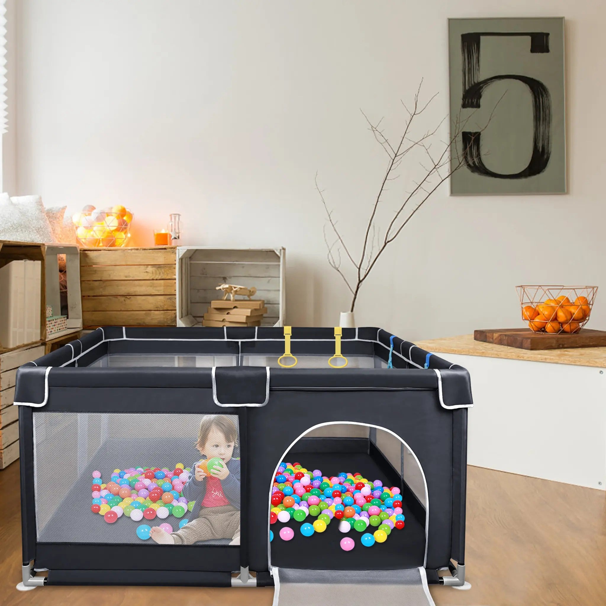 Baby-Laufgitter, Schwarz 127 x 127 cm für Alltag und Zuhause – Detailansicht 6