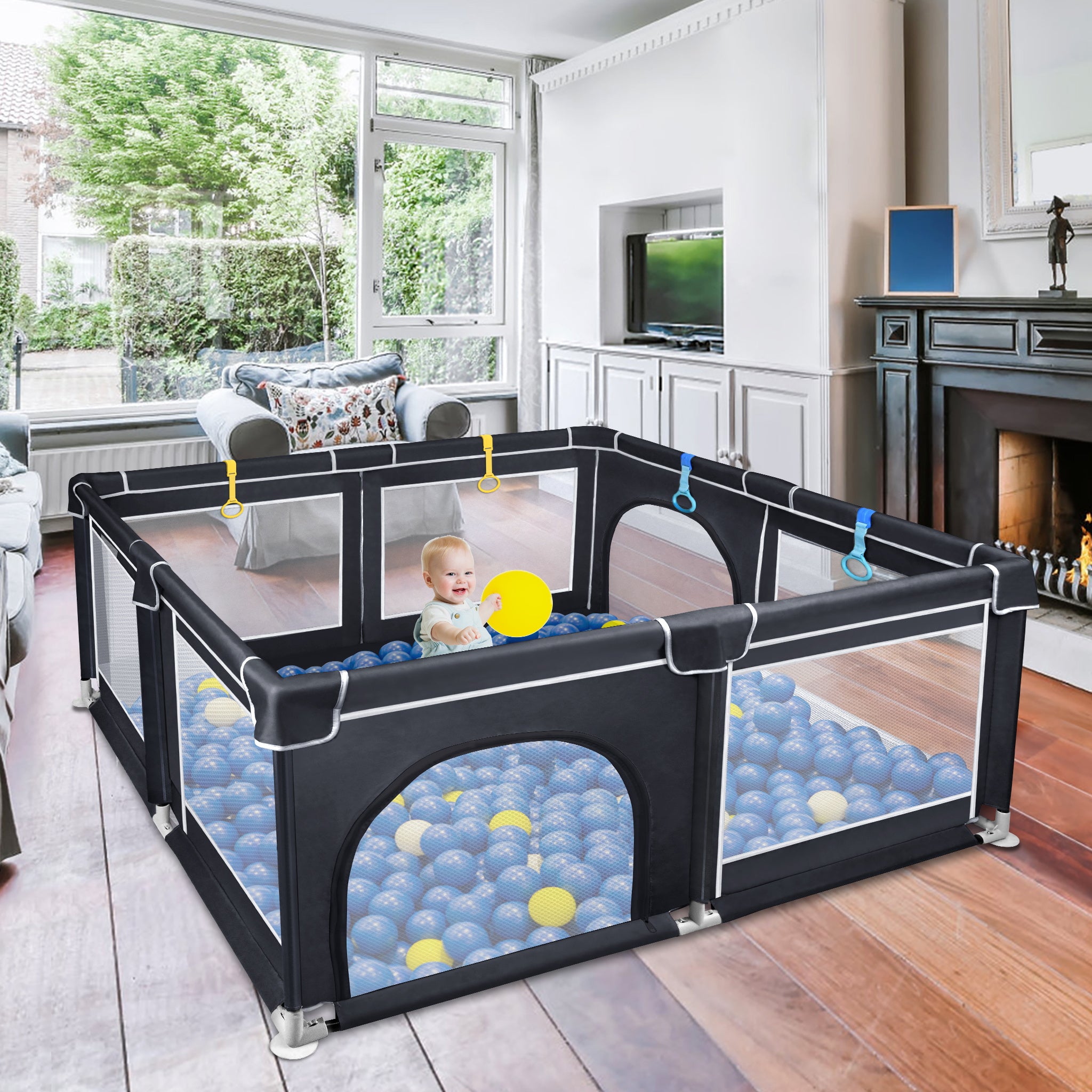 Baby-Laufgitter, Schwarz 127 x 127 cm für Alltag und Zuhause – Detailansicht 7