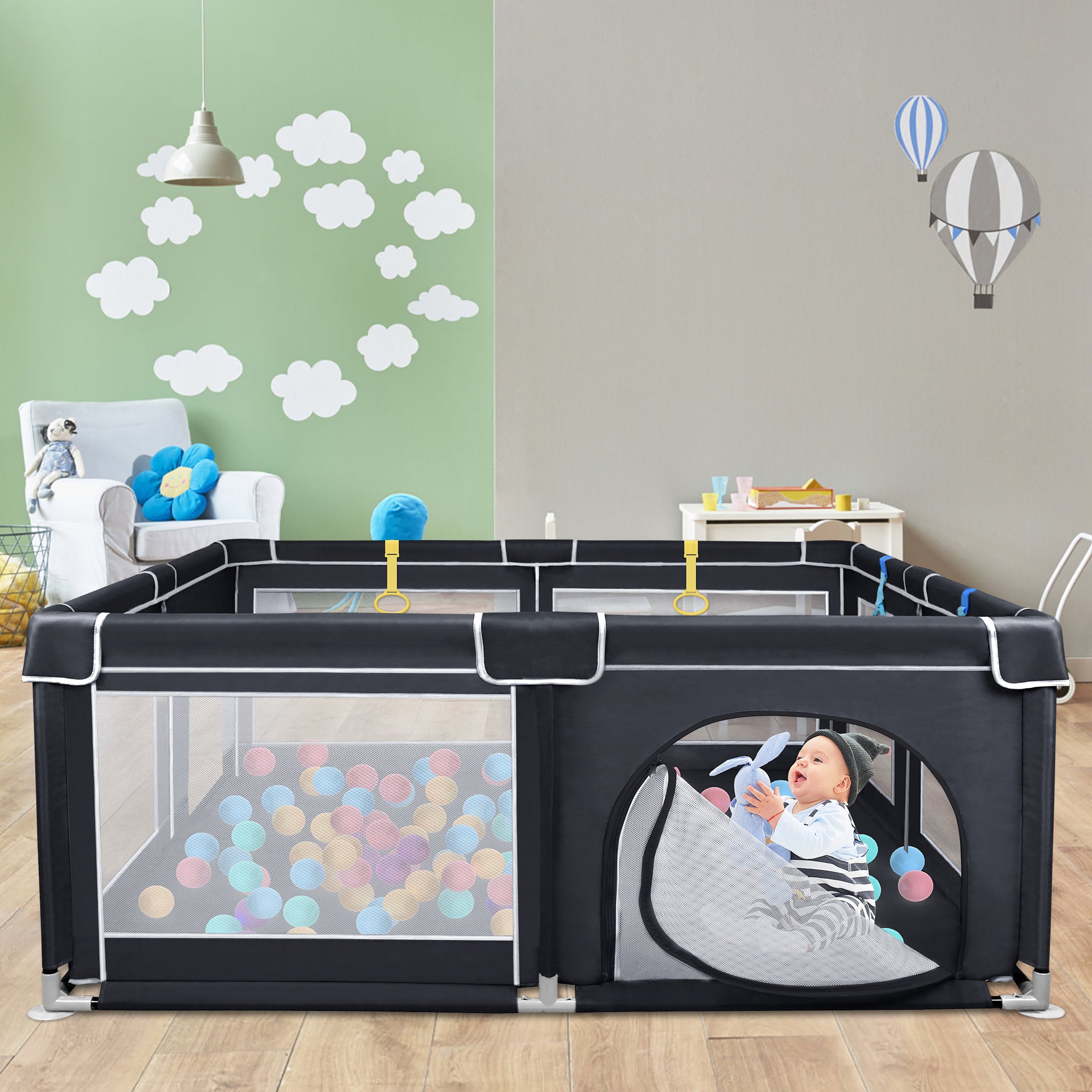 Baby-Laufgitter, Schwarz 127 x 127 cm für Alltag und Zuhause – Detailansicht 8