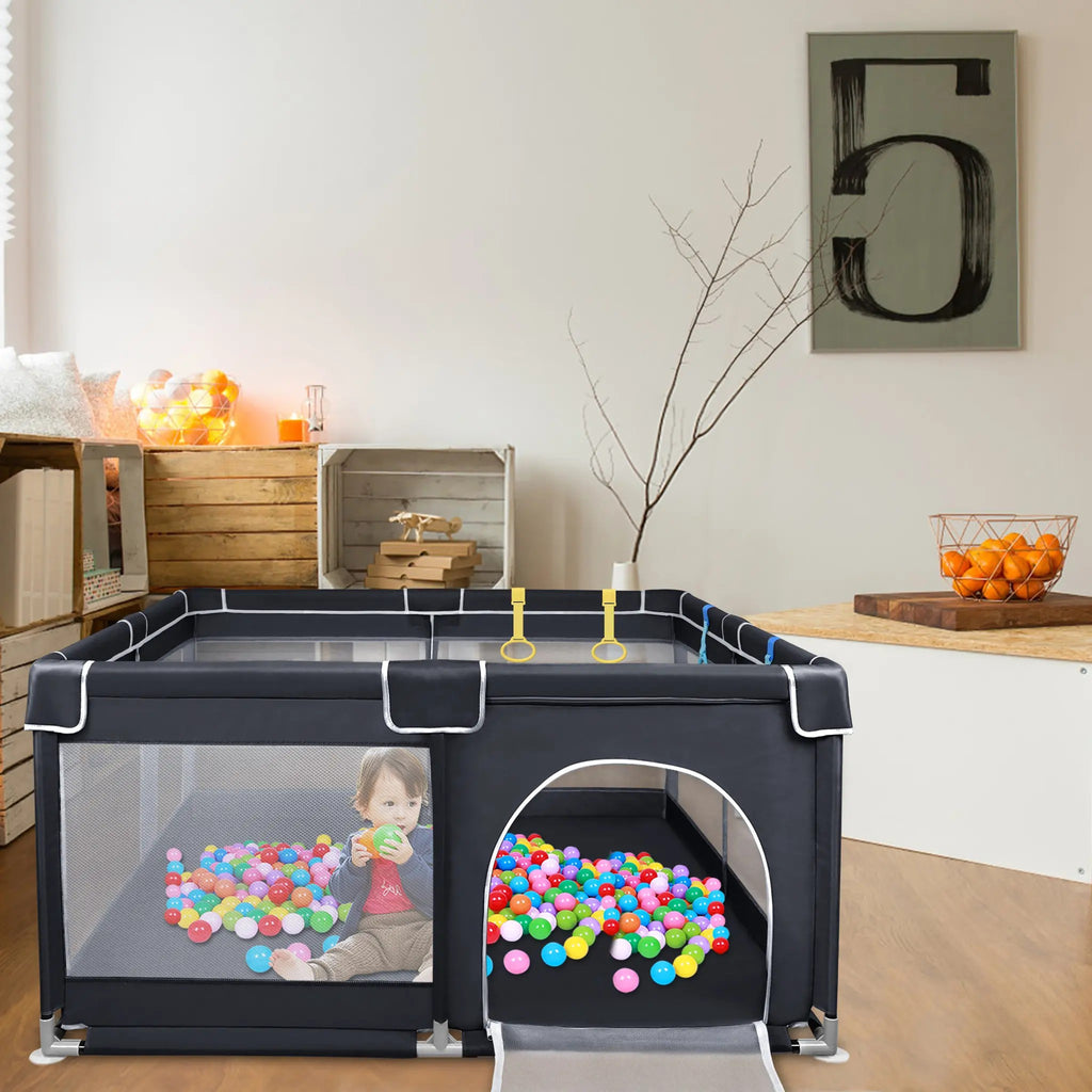 Baby-Laufgitter, Schwarz 127 x 127 cm für Alltag und Zuhause – Detailansicht 10