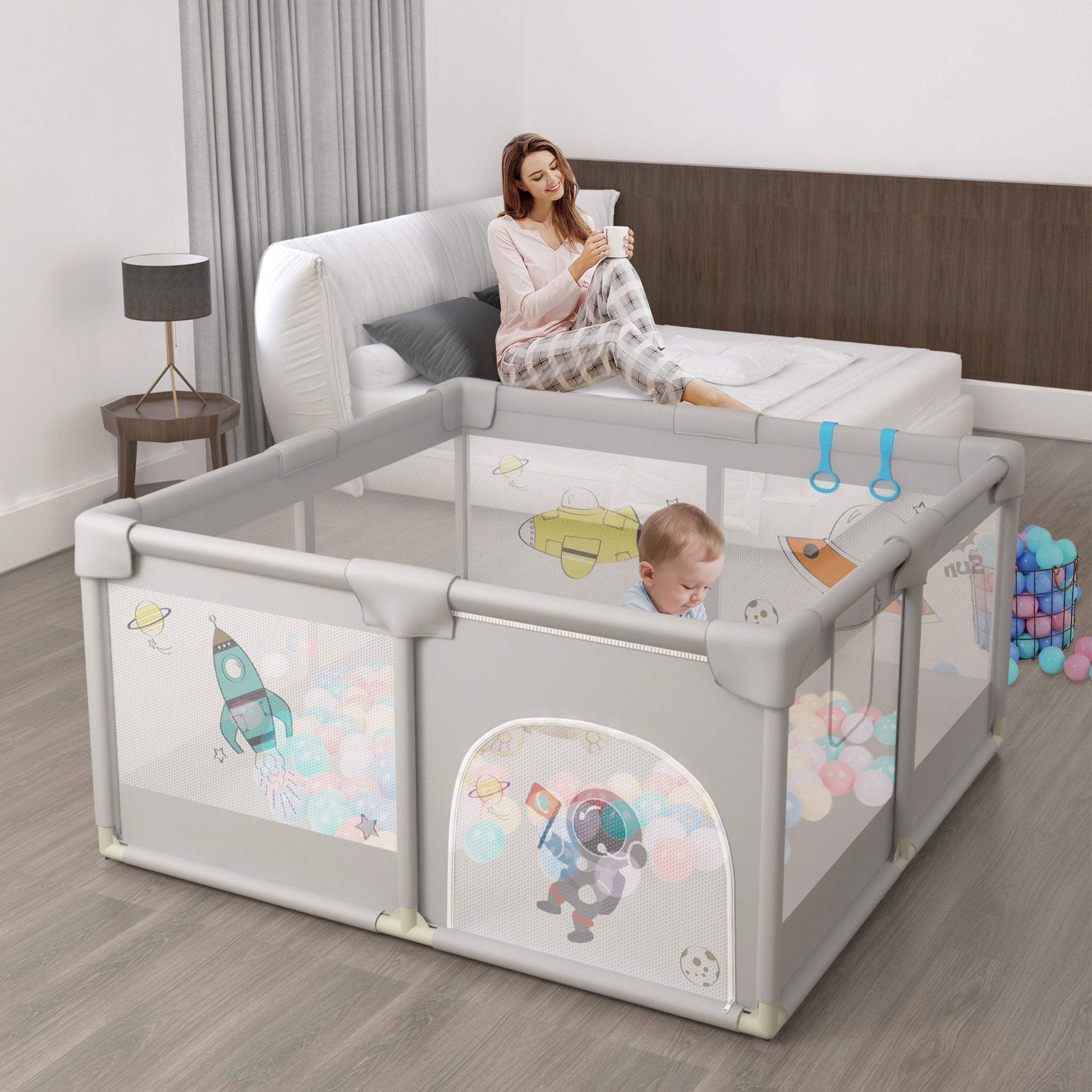 Baby-Laufstall für Kinder drinnen draußen und Alltag – Detailansicht 4