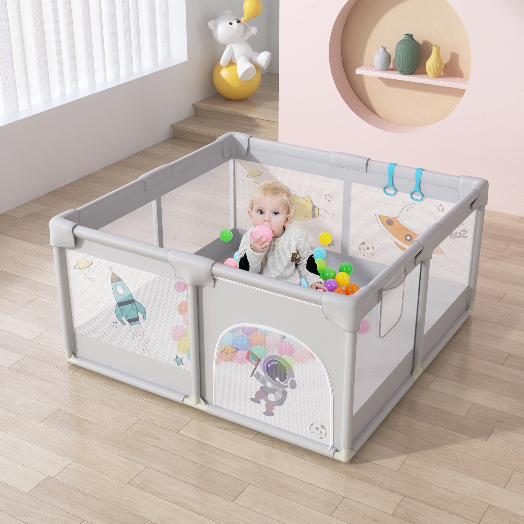 Baby-Laufstall für Kinder drinnen draußen und Alltag – Detailansicht 11