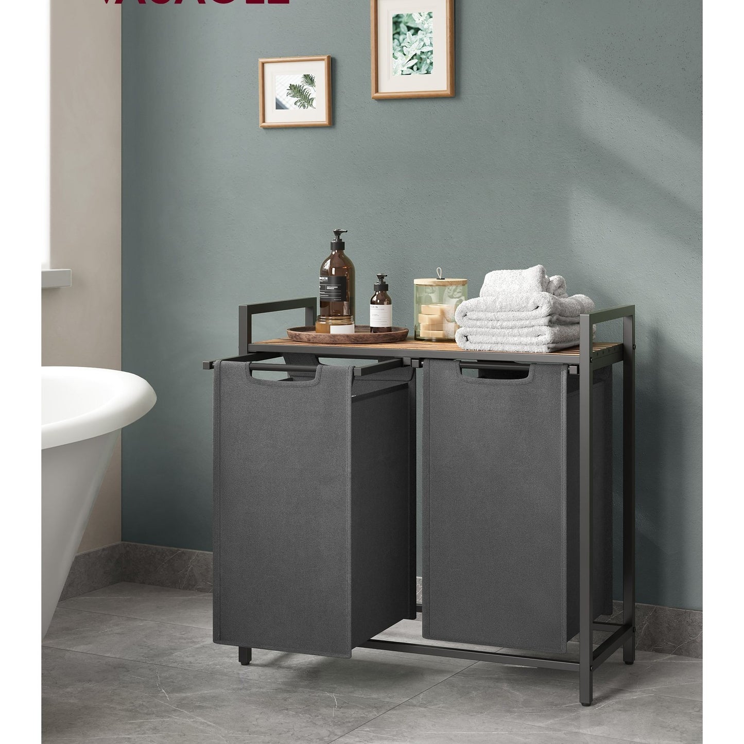 Wäschekorb 2 Fächer, Aufbewahrungsbox，Organizer faltbar, Wäschesammler mit Ablage, Wäschebox, Ordnungssystem Kleiderschrank，2 x 46 L, fur Weihnachts geschenke