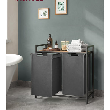 Wäschekorb 2 Fächer, Aufbewahrungsbox，Organizer faltbar, Wäschesammler mit Ablage, Wäschebox, Ordnungssystem Kleiderschrank，2 x 46 L, fur Weihnachts geschenke