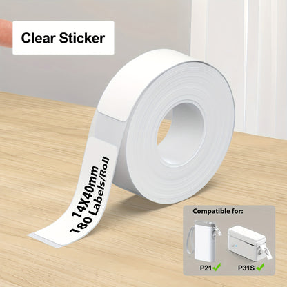 P21B Etikettendruckerband, 14x40mm (0.55"x1.57"), Standard Laminierter Thermischer Etikettenband Ersatz, Für Home Office, 180 Etiketten/Rolle