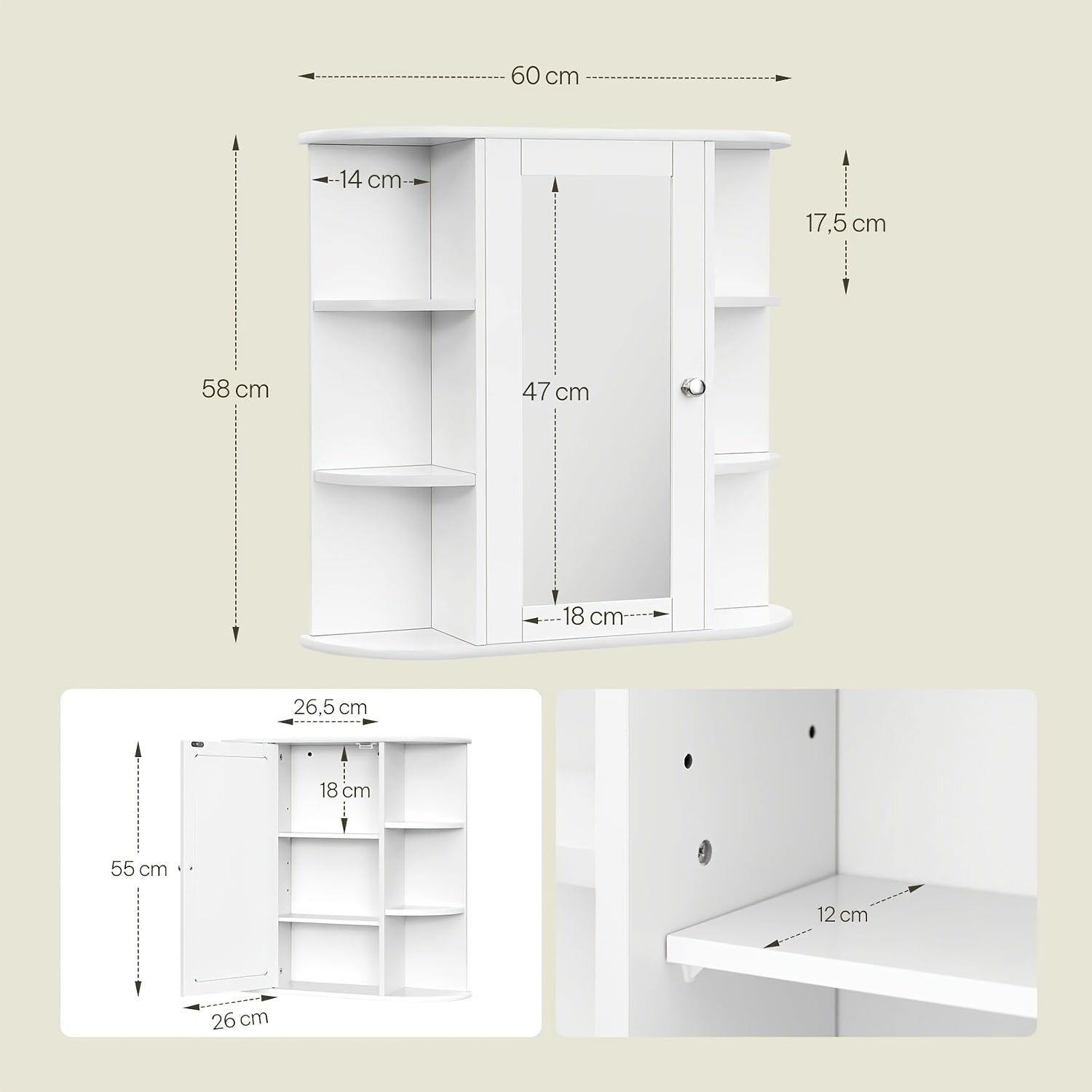 Badezimmer-Spiegelschrank, Weiß für Badezimmer und Haushalt – Detailansicht 2