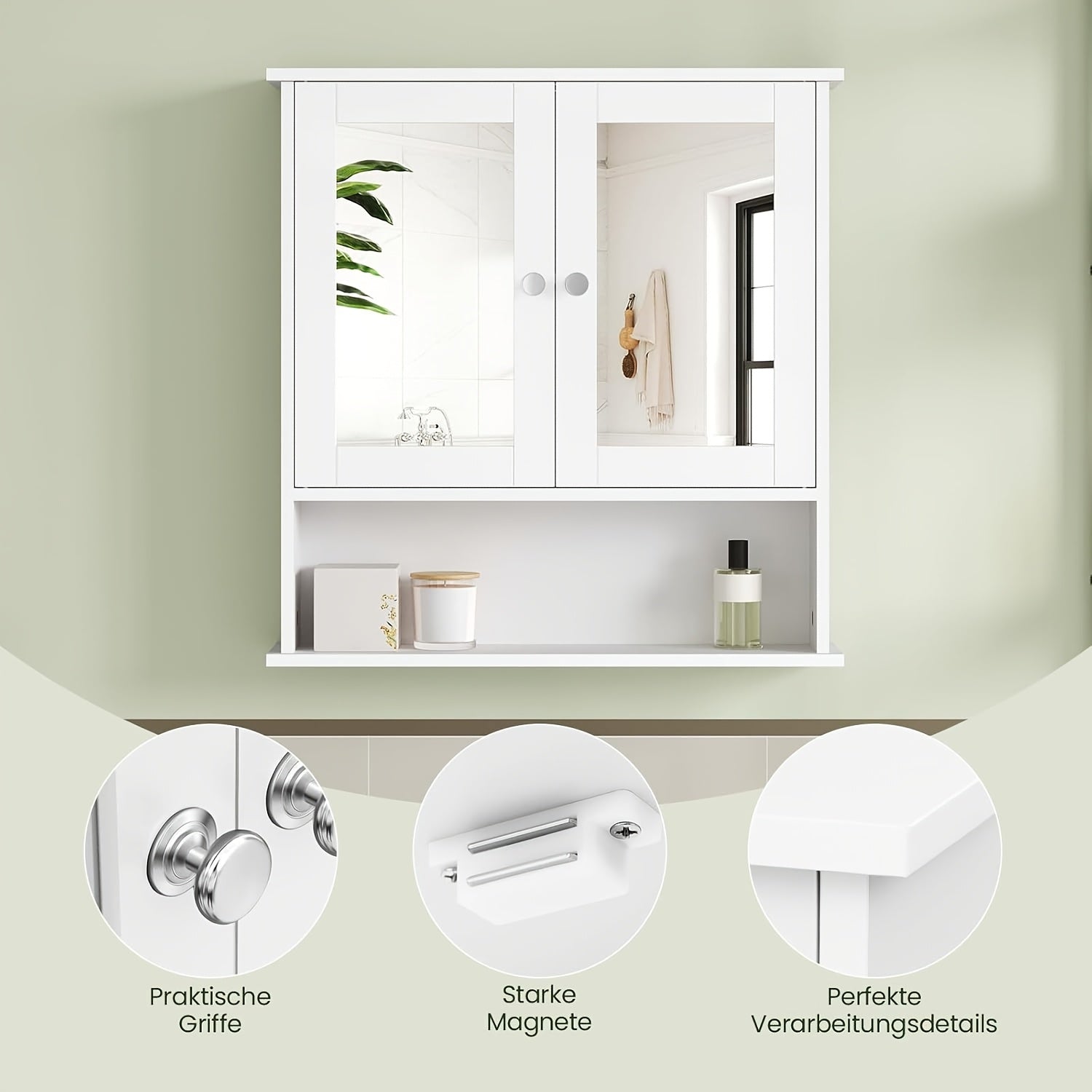 Badezimmer-Spiegelschrank, Weiß für Badezimmer und Haushalt – Detailansicht 8