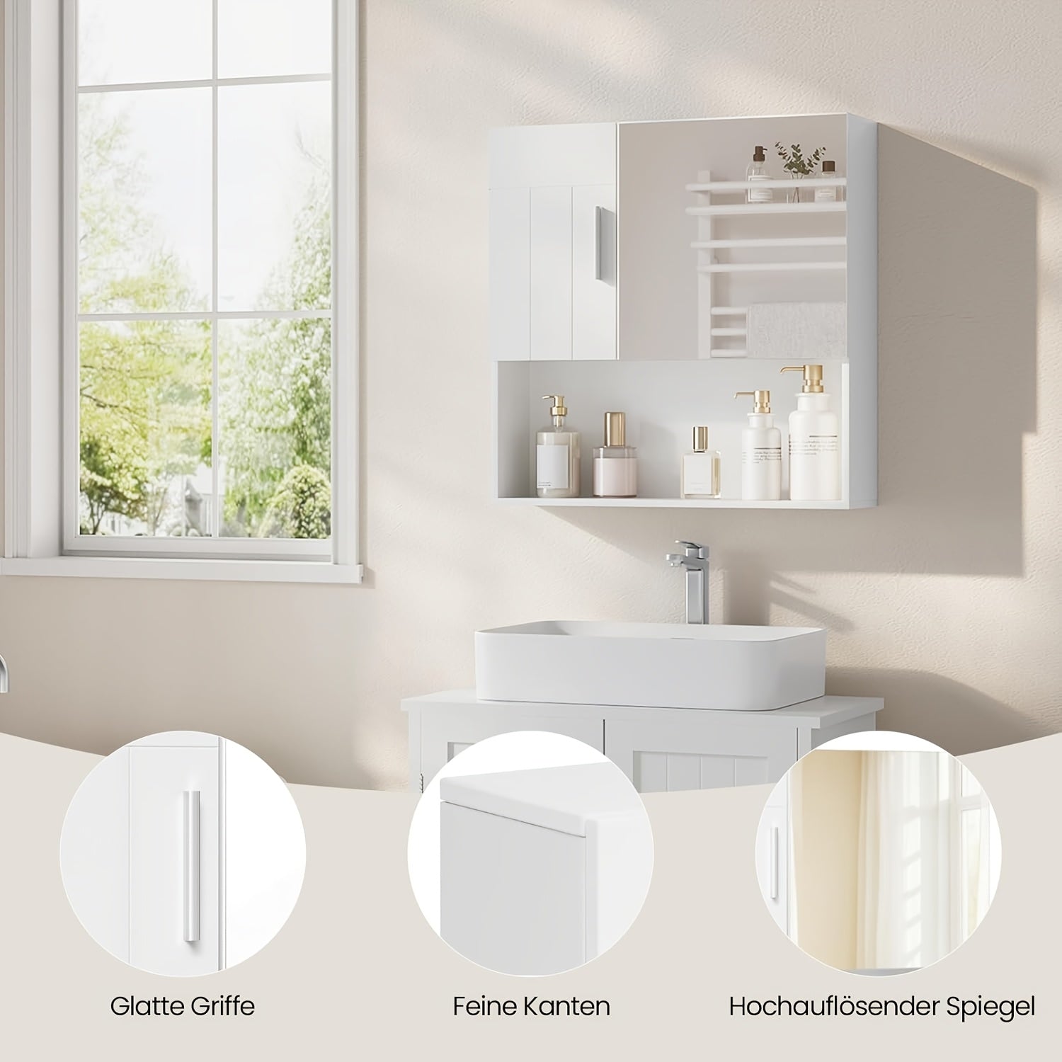 Badezimmer-Spiegelschrank, Weiß für Badezimmer und Haushalt – Detailansicht 10