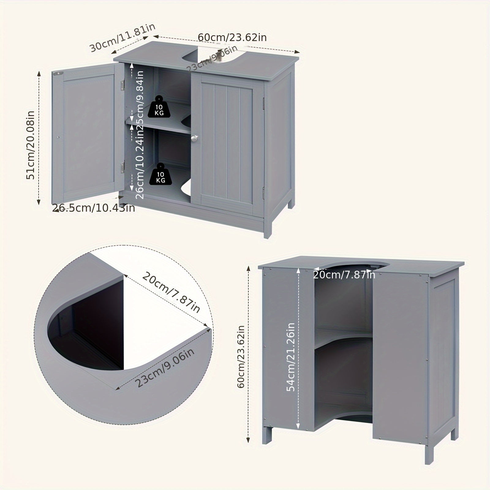 Badezimmerschrank, 1 Stück Waschtischschrank für Gäste-WC – Detailansicht 10