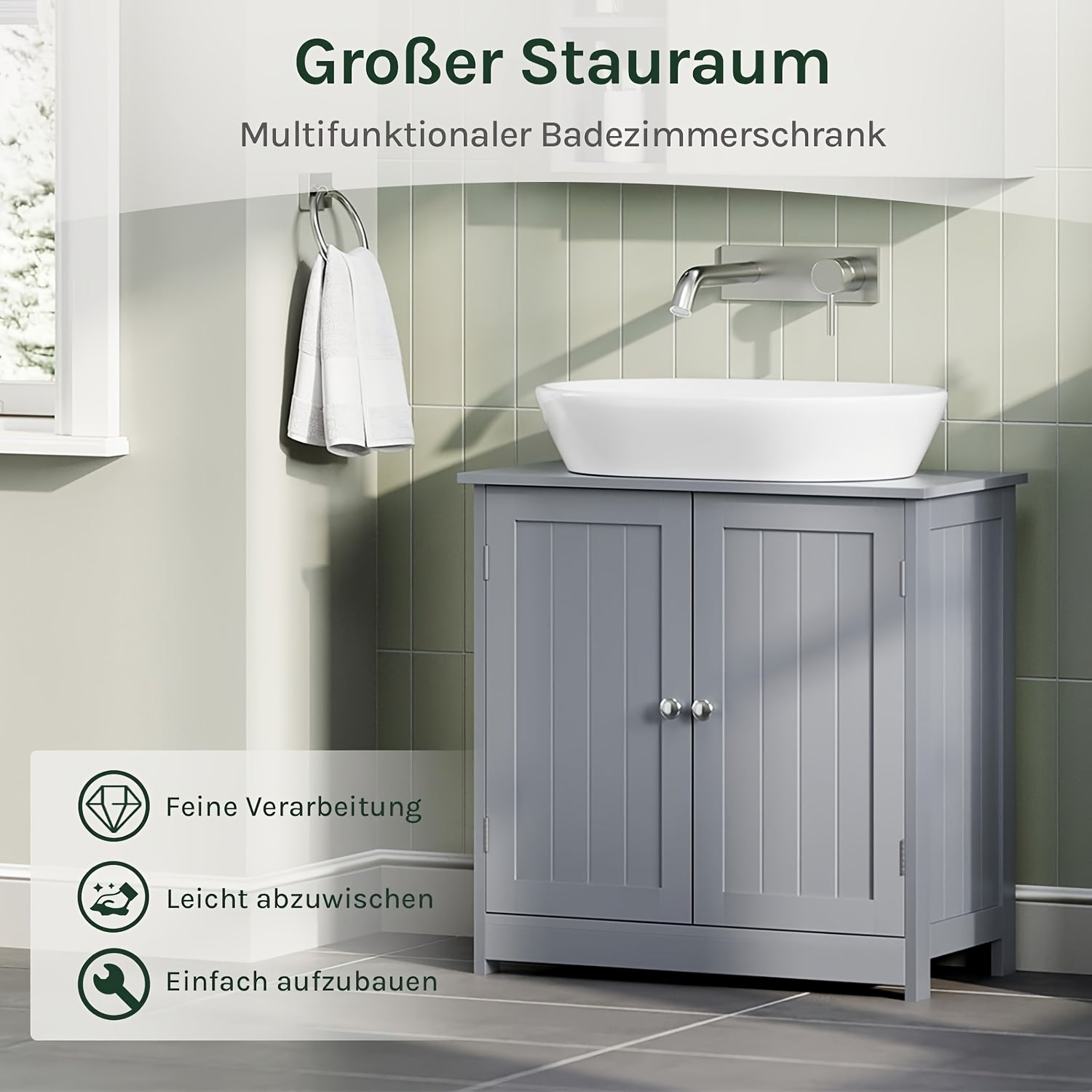 Badezimmerschrank, 1 Stück Waschtischschrank für Gäste-WC – Detailansicht 11