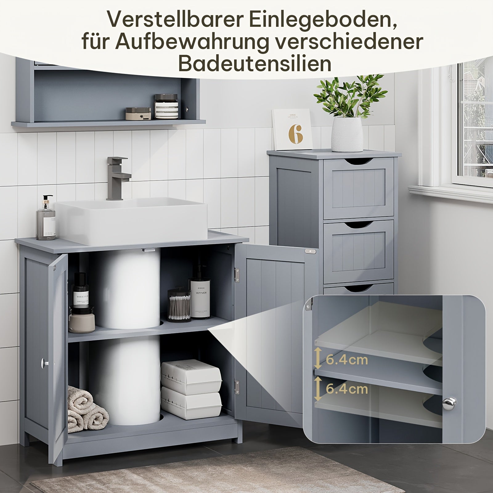 Badezimmerschrank, 1 Stück Waschtischschrank für Gäste-WC – Detailansicht 12