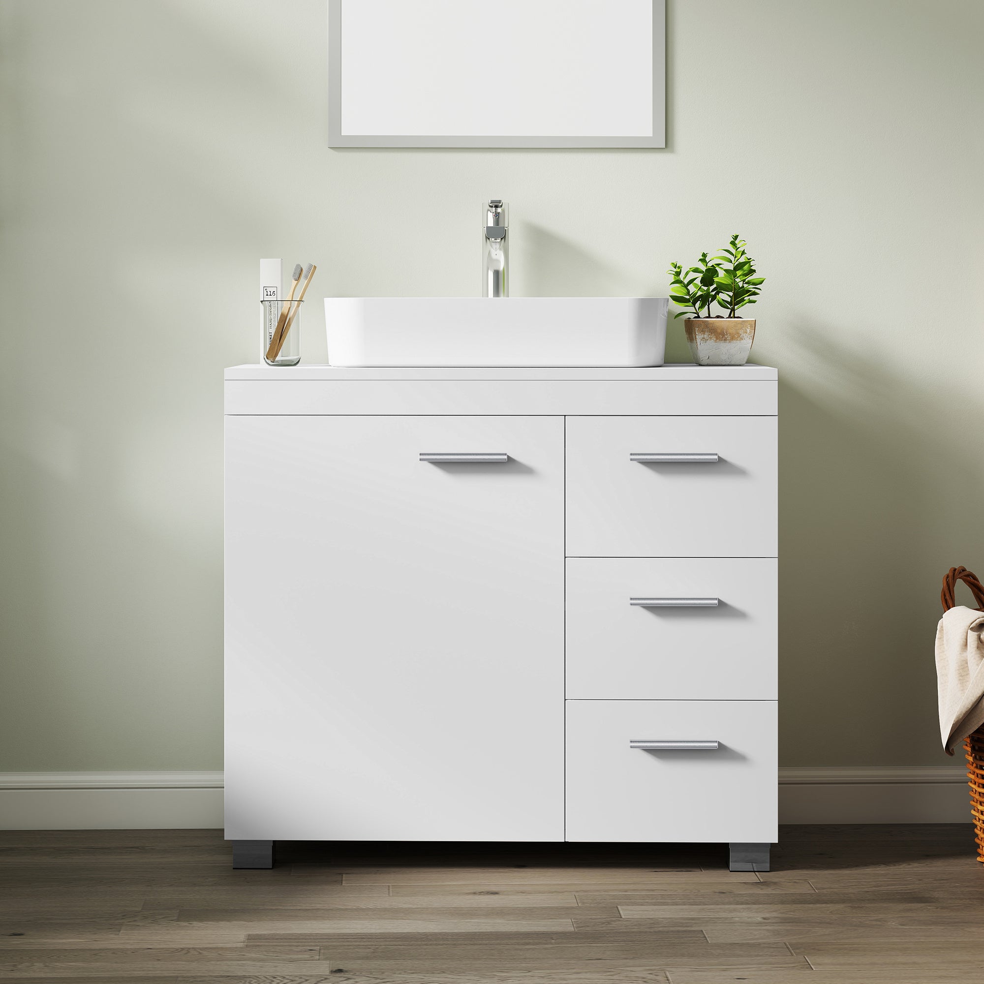 Badezimmerschrank, 3 große Schubladen für Gäste-WC und Badezimmer – Detailansicht 2