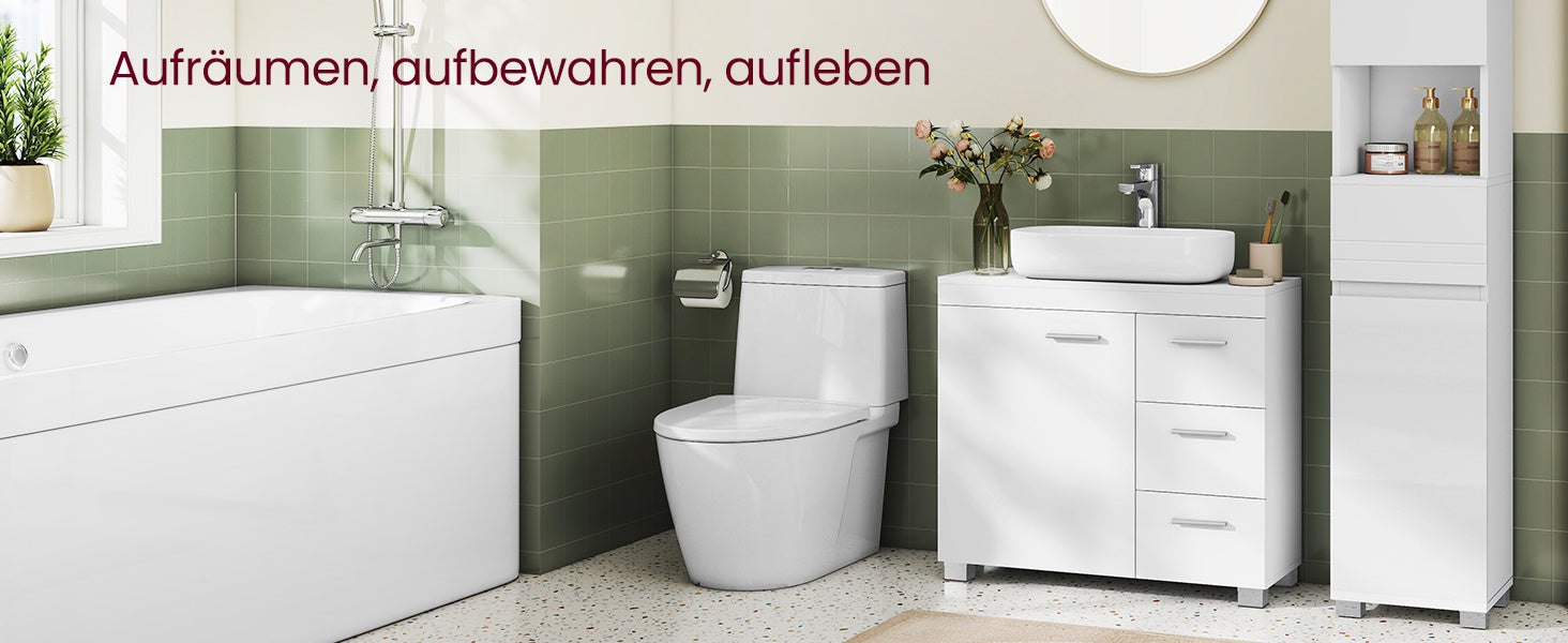 Badezimmerschrank, 3 große Schubladen für Gäste-WC und Badezimmer – Detailansicht 8