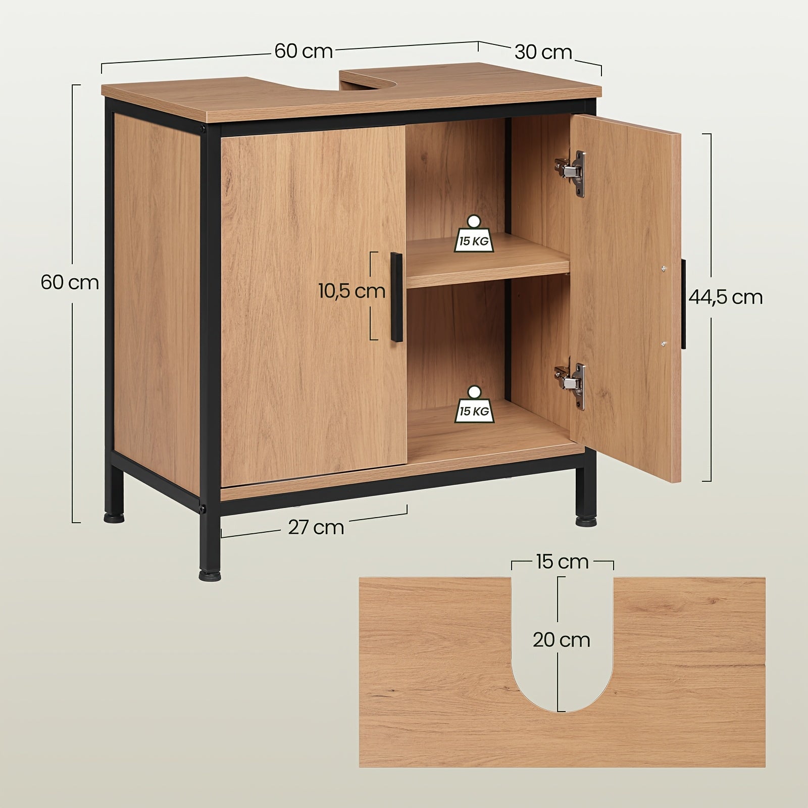 Badezimmerschrank, Holz für Badezimmer und Gäste-WC – Detailansicht 6