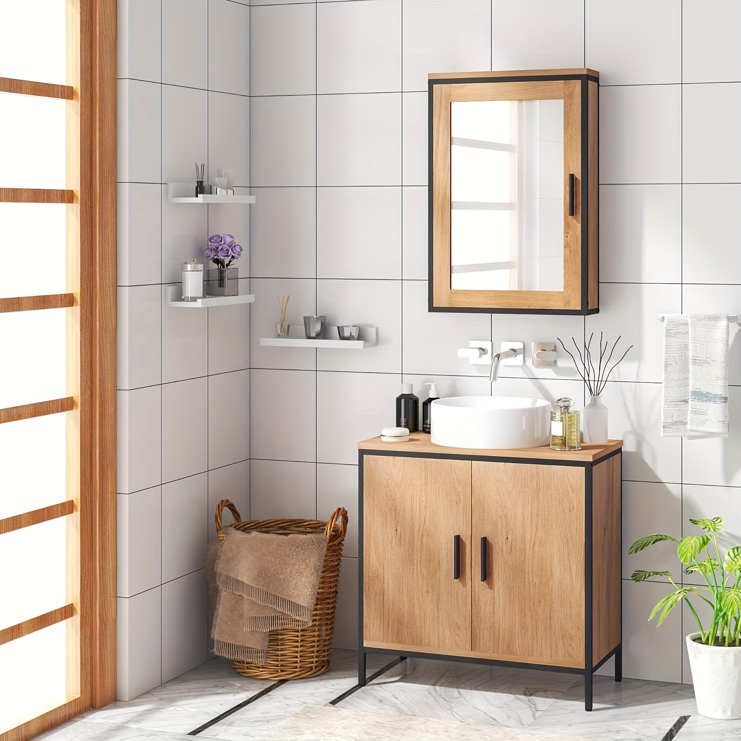 Badezimmerschrank, Holz für Badezimmer und Gäste-WC – Detailansicht 11