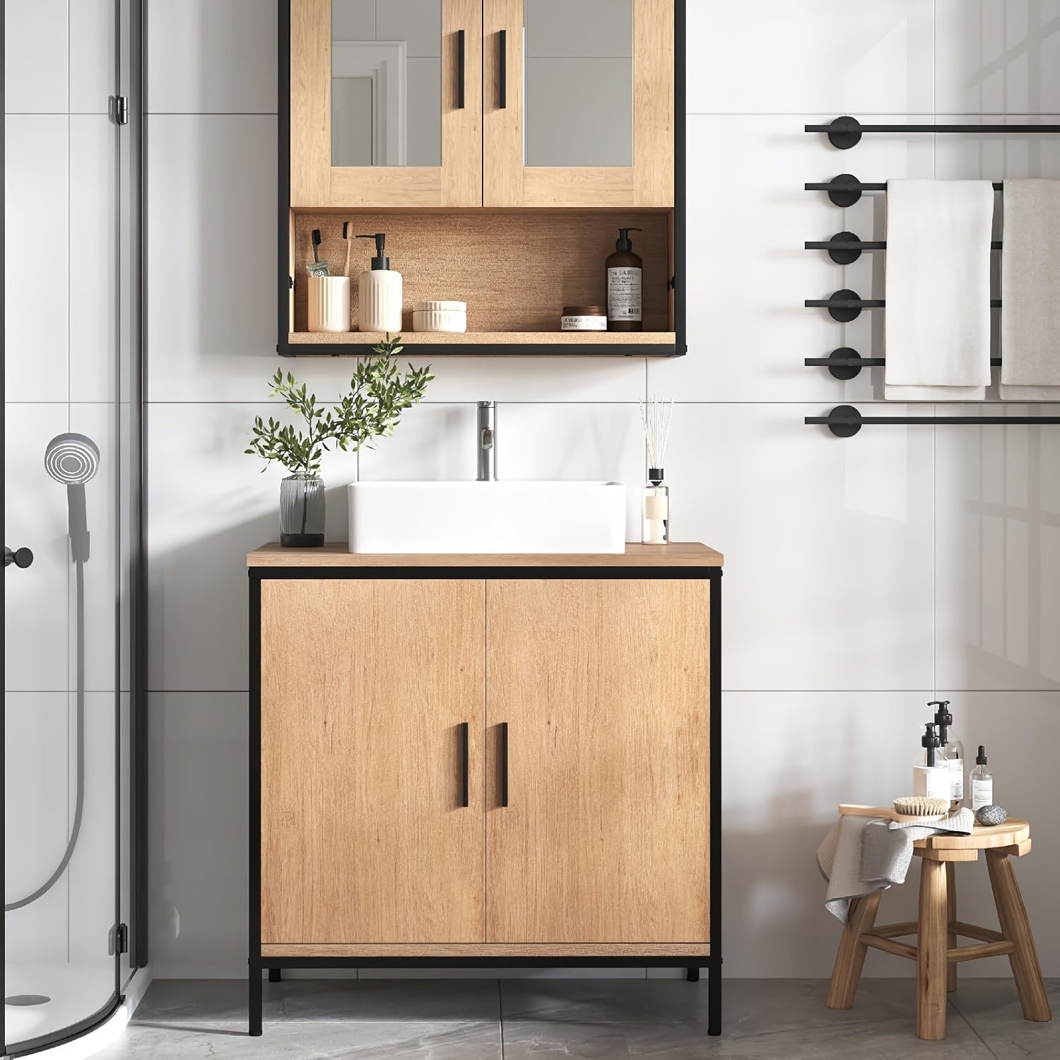 Badezimmerschrank, Holz für Badezimmer und Gäste-WC – Detailansicht 12