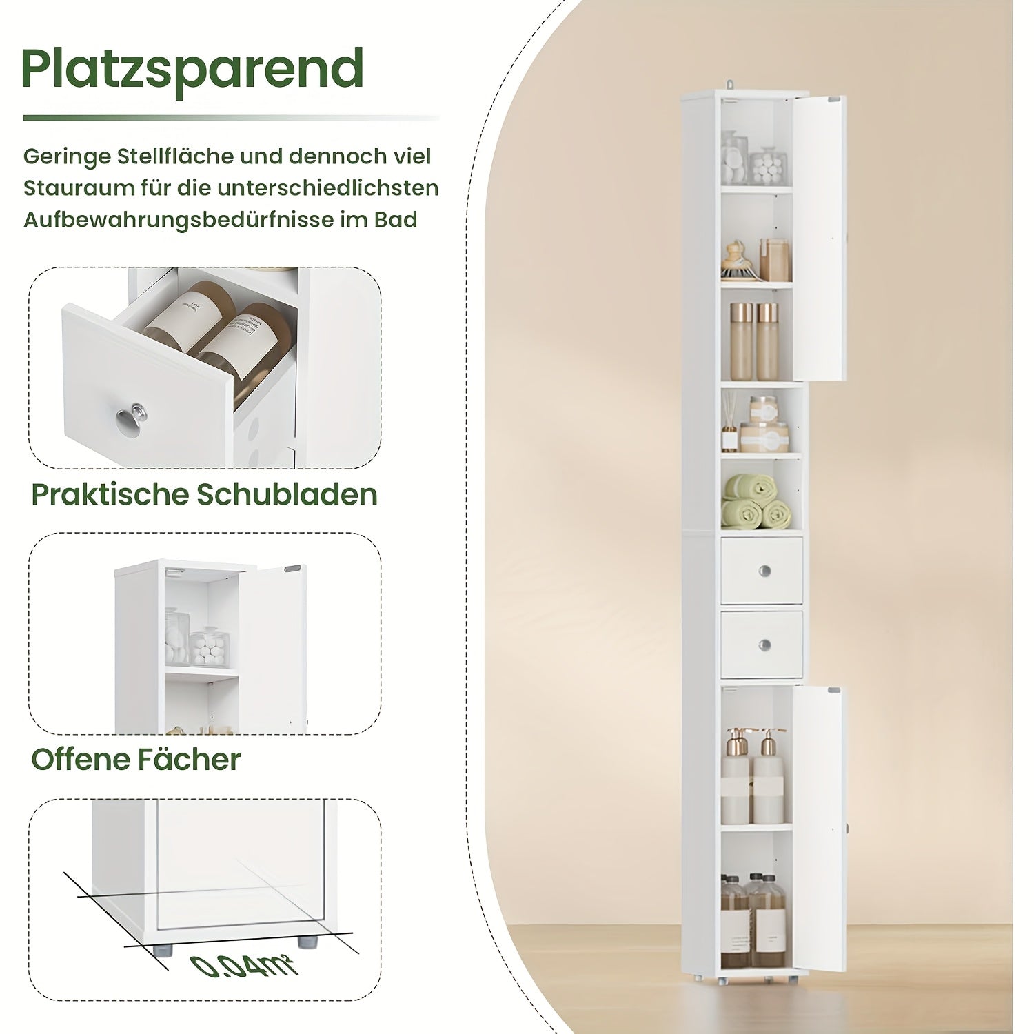 Badezimmerschrank, Weiß für Gäste-WC und Badezimmer – Detailansicht 2