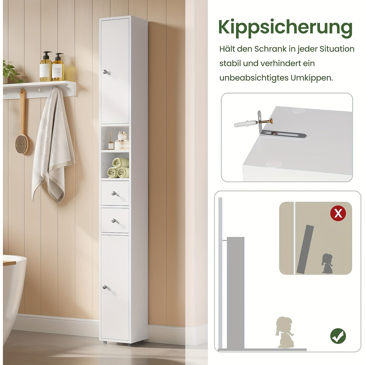 Badezimmerschrank, Weiß für Gäste-WC und Badezimmer – Detailansicht 7