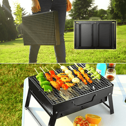 Tragbarer faltbarer Touristengrill, Gartenkohle-Grill, kompakt nach dem Zusammenklappen, mit ergonomischem Griff für einfaches Transportieren, witterungsbeständig, schnelles Bauen, mit abnehmbarem Feuerofen, ideal für Reisen, Camping, Picknicks, Gemüsebee