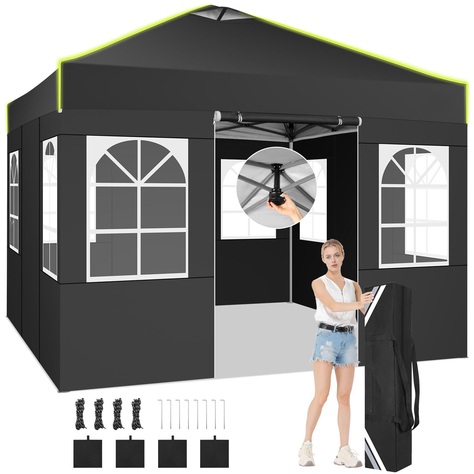 Balkonmarkise, 3x3m Ein-Person-Pop-Up-Markise mit 4 abnehmbaren für Garten – Hauptansicht
