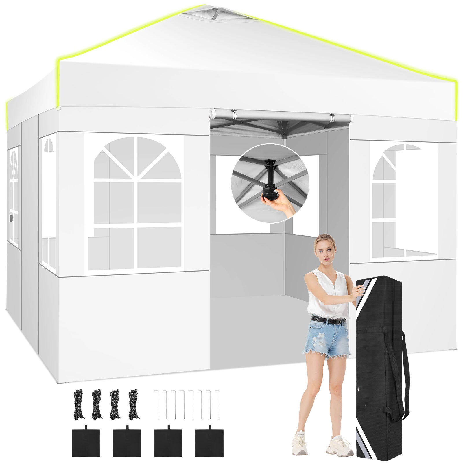Balkonmarkise, 3x3m Ein-Person-Pop-Up-Markise mit 4 abnehmbaren für Garten – Detailansicht 3