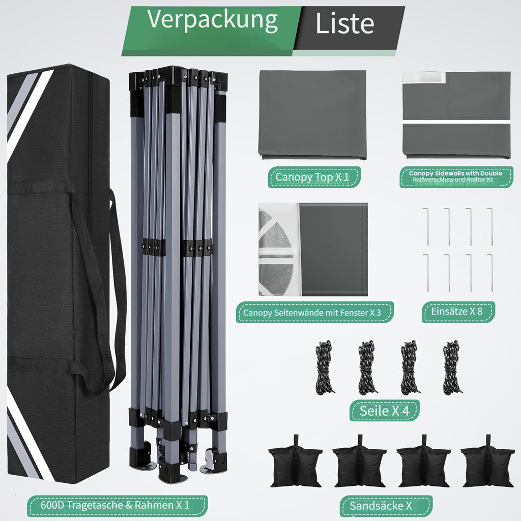 Balkonmarkise, 3x3m Ein-Person-Pop-Up-Markise mit 4 abnehmbaren für Garten – Detailansicht 4