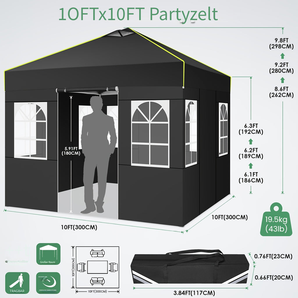 Balkonmarkise, 3x3m Ein-Person-Pop-Up-Markise mit 4 abnehmbaren für Garten – Detailansicht 6