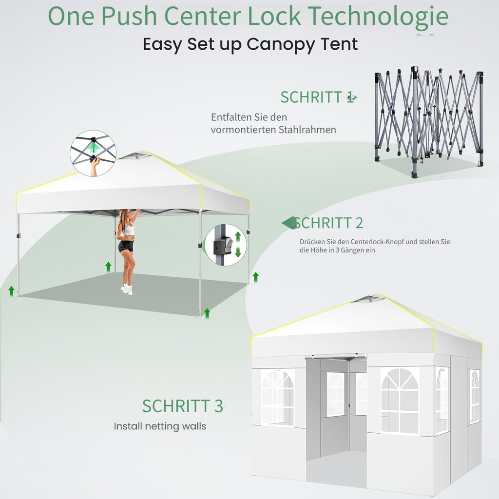 Balkonmarkise, 3x3m Ein-Person-Pop-Up-Markise mit 4 abnehmbaren für Garten – Detailansicht 7