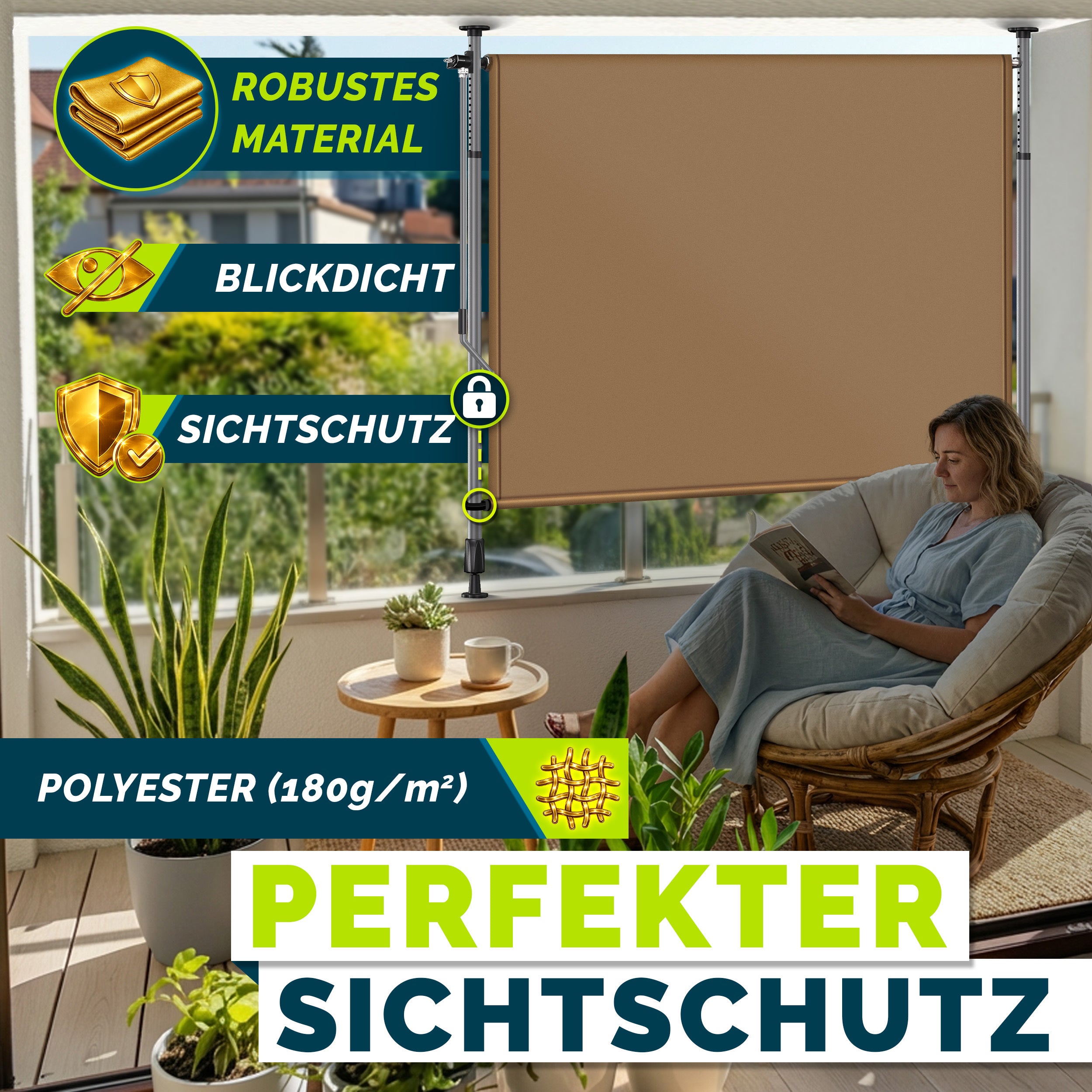Balkonmarkise, Grau für Balkon und Terrasse – Detailansicht 3