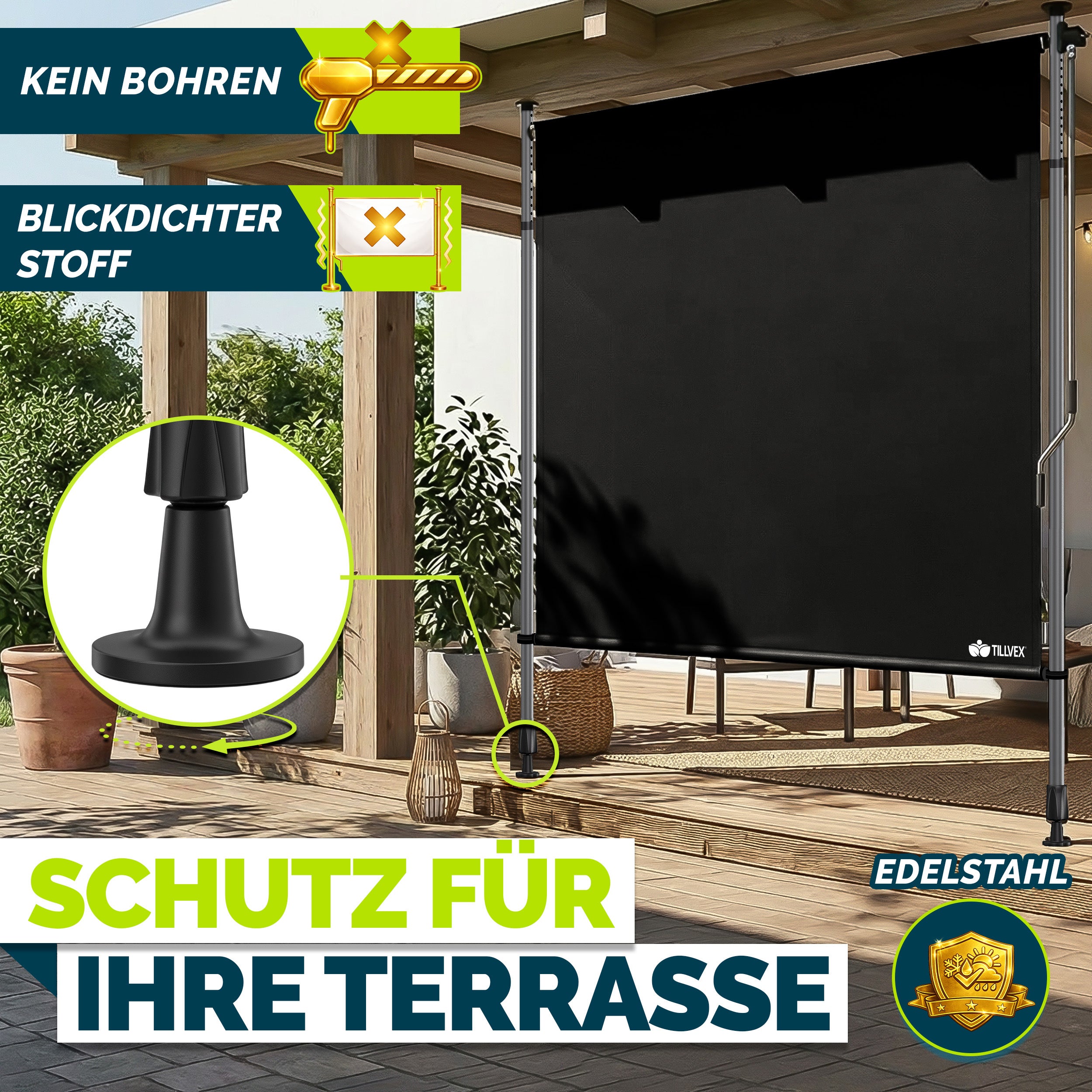 Balkonmarkise, Grau für Balkon und Terrasse – Detailansicht 10