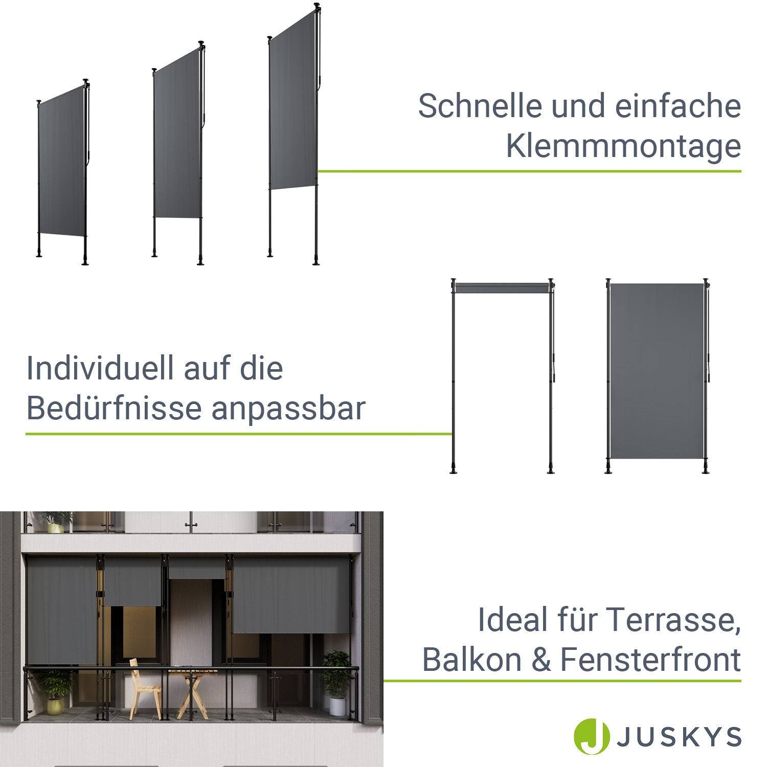 Balkonmarkise, grau für Garten und Balkon – Detailansicht 5