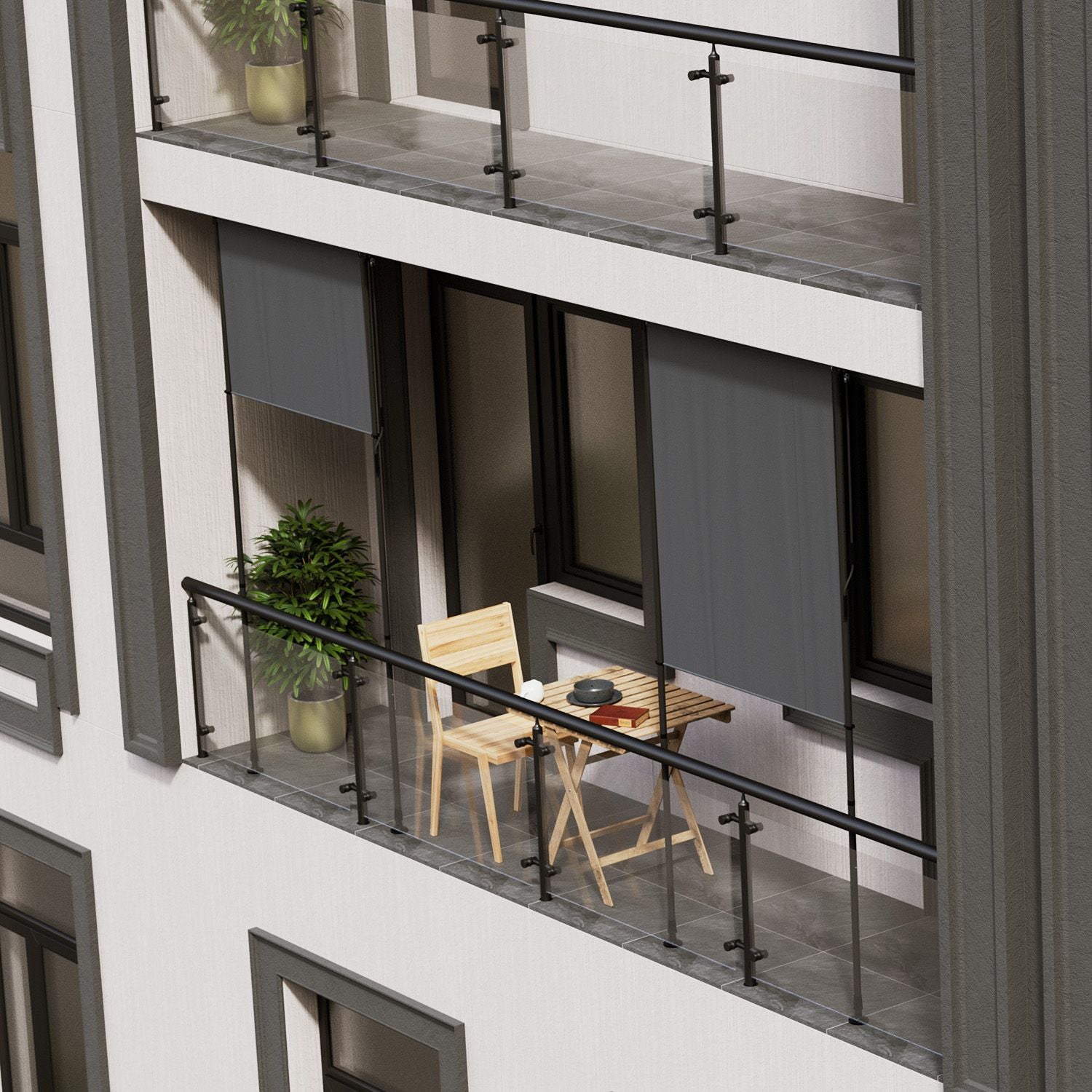 Balkonmarkise, grau für Garten und Balkon – Detailansicht 23