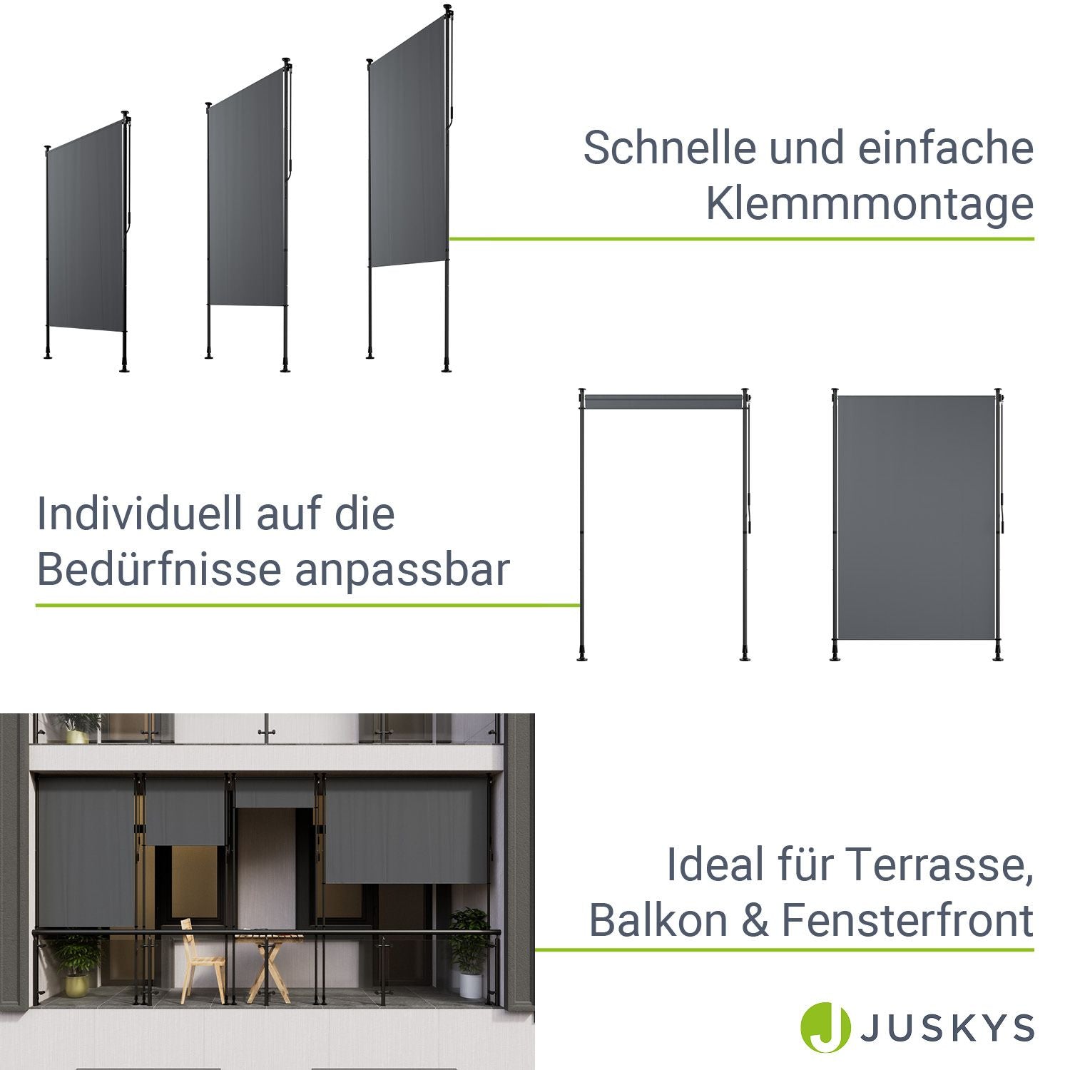 Balkonmarkise, grau für Garten und Balkon – Detailansicht 25