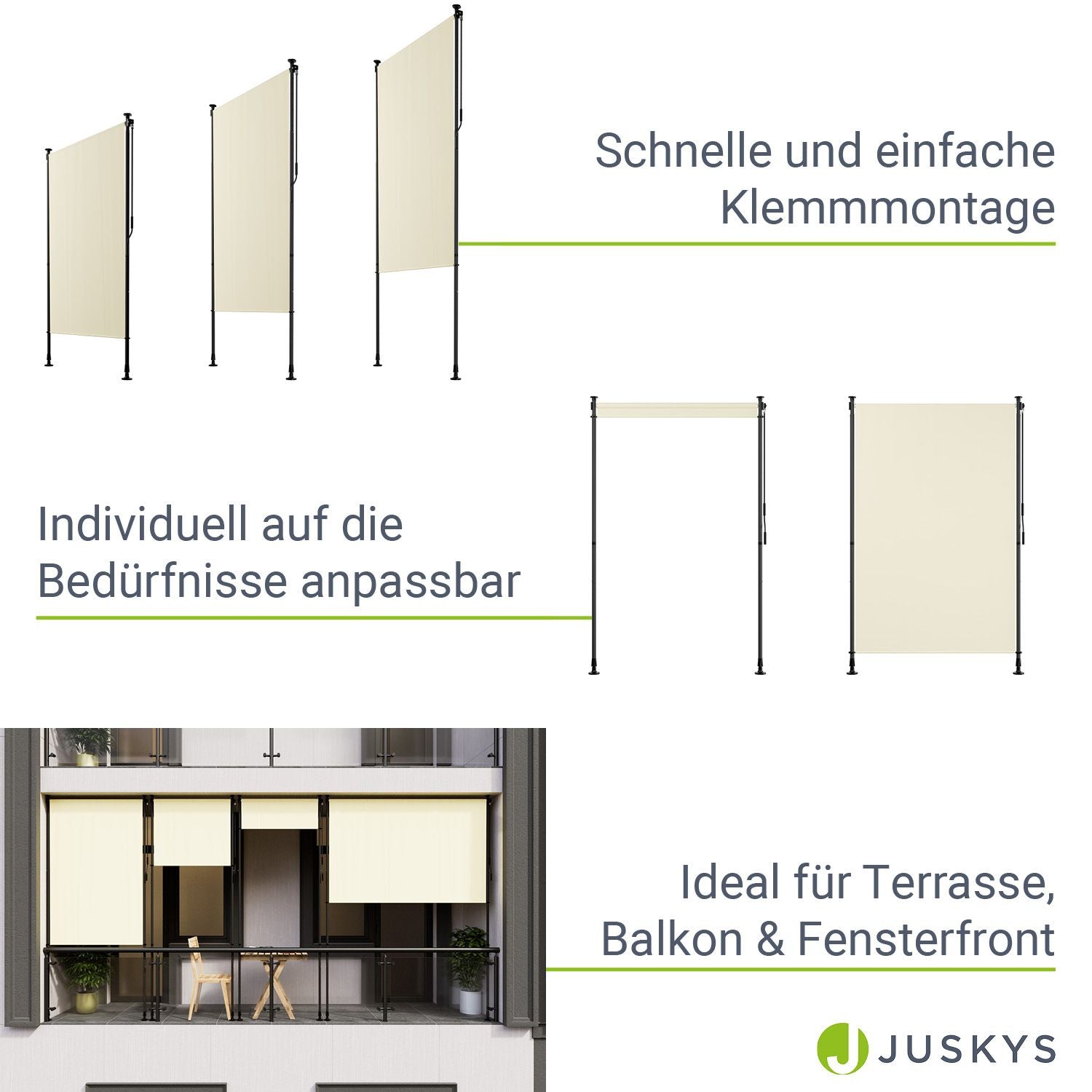 Balkonmarkise, grau für Garten und Balkon – Detailansicht 32