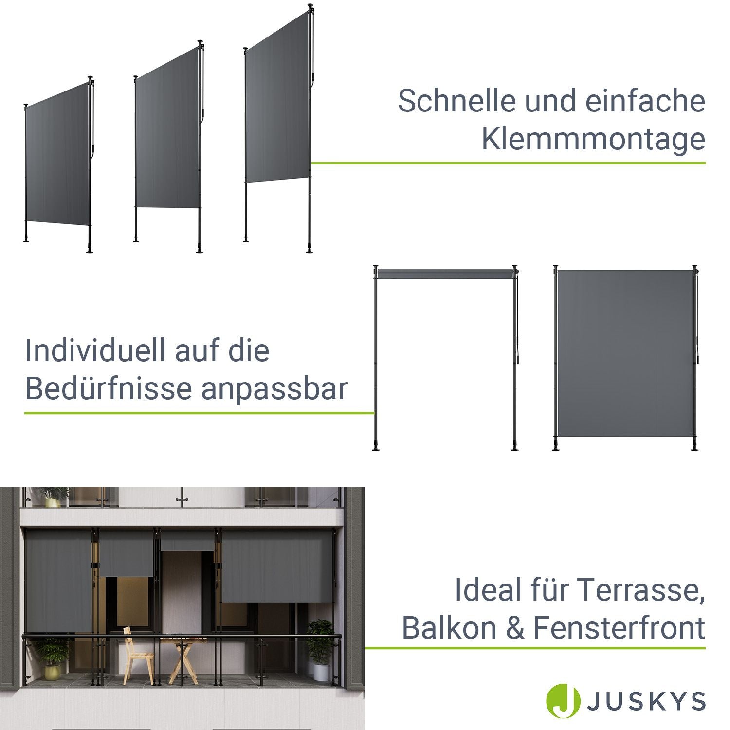 Balkonmarkise, grau für Garten und Balkon – Detailansicht 39