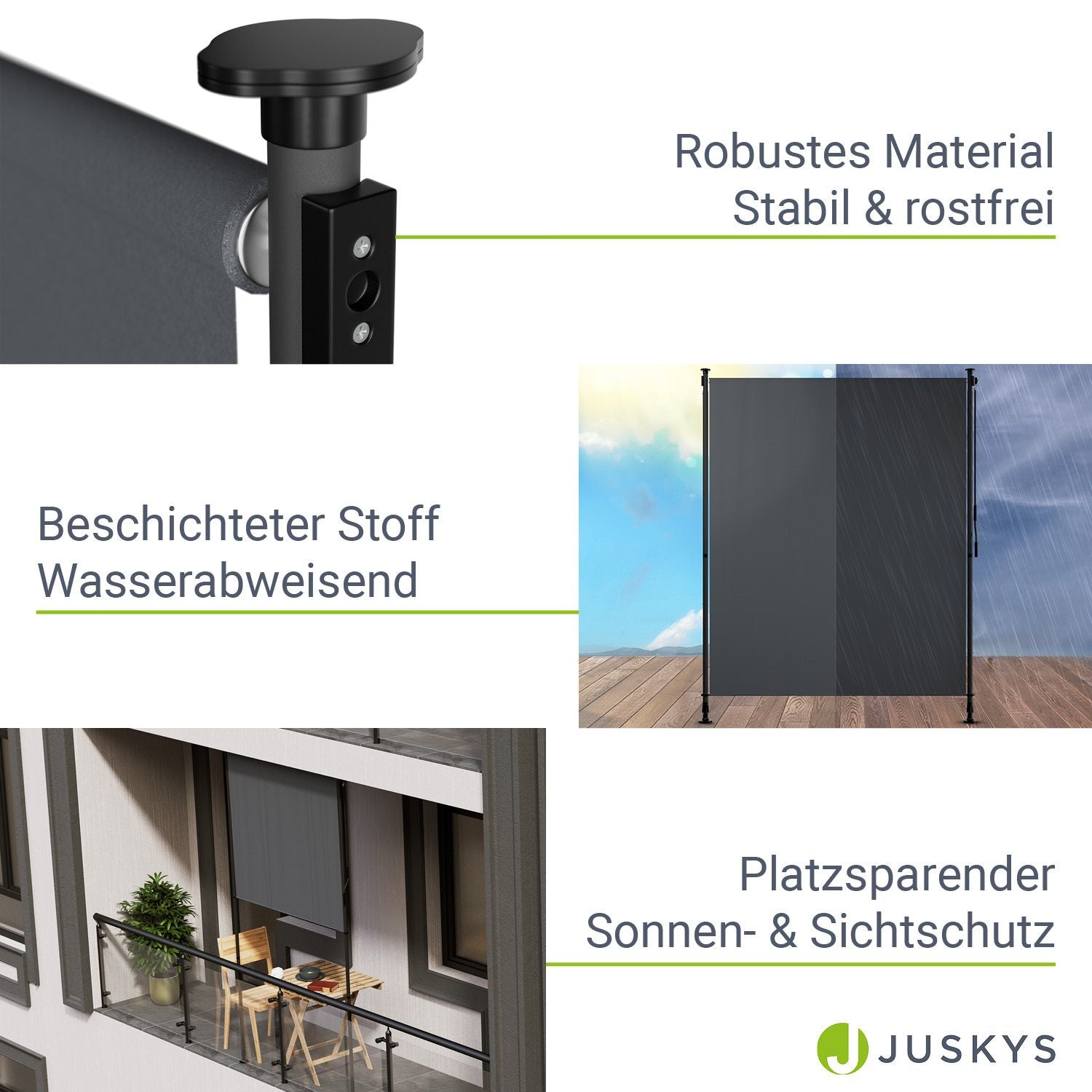 Balkonmarkise, grau für Garten und Balkon – Detailansicht 40