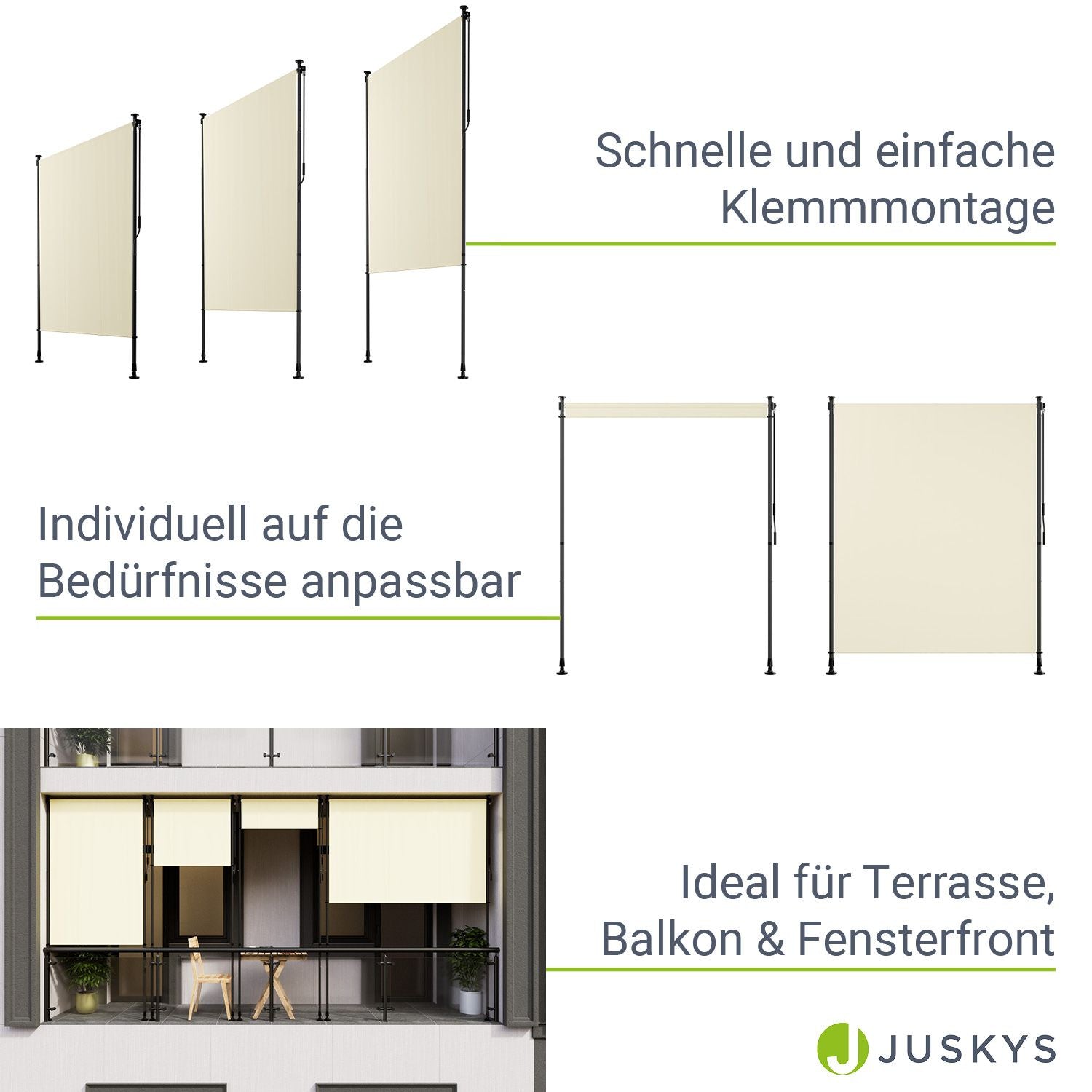 Balkonmarkise, grau für Garten und Balkon – Detailansicht 46
