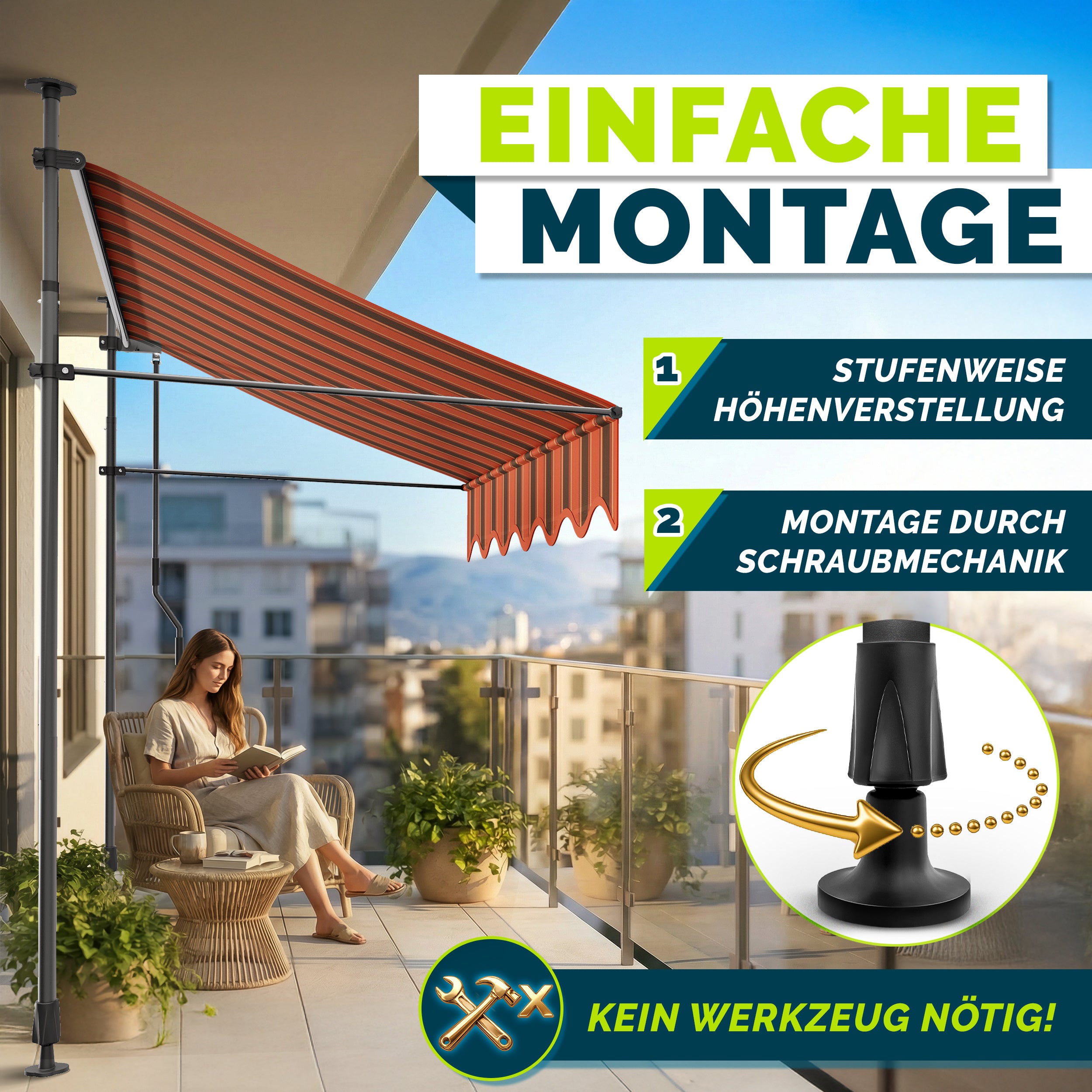 Balkonmarkise, Hellgrau für Garten und Balkon – Detailansicht 3