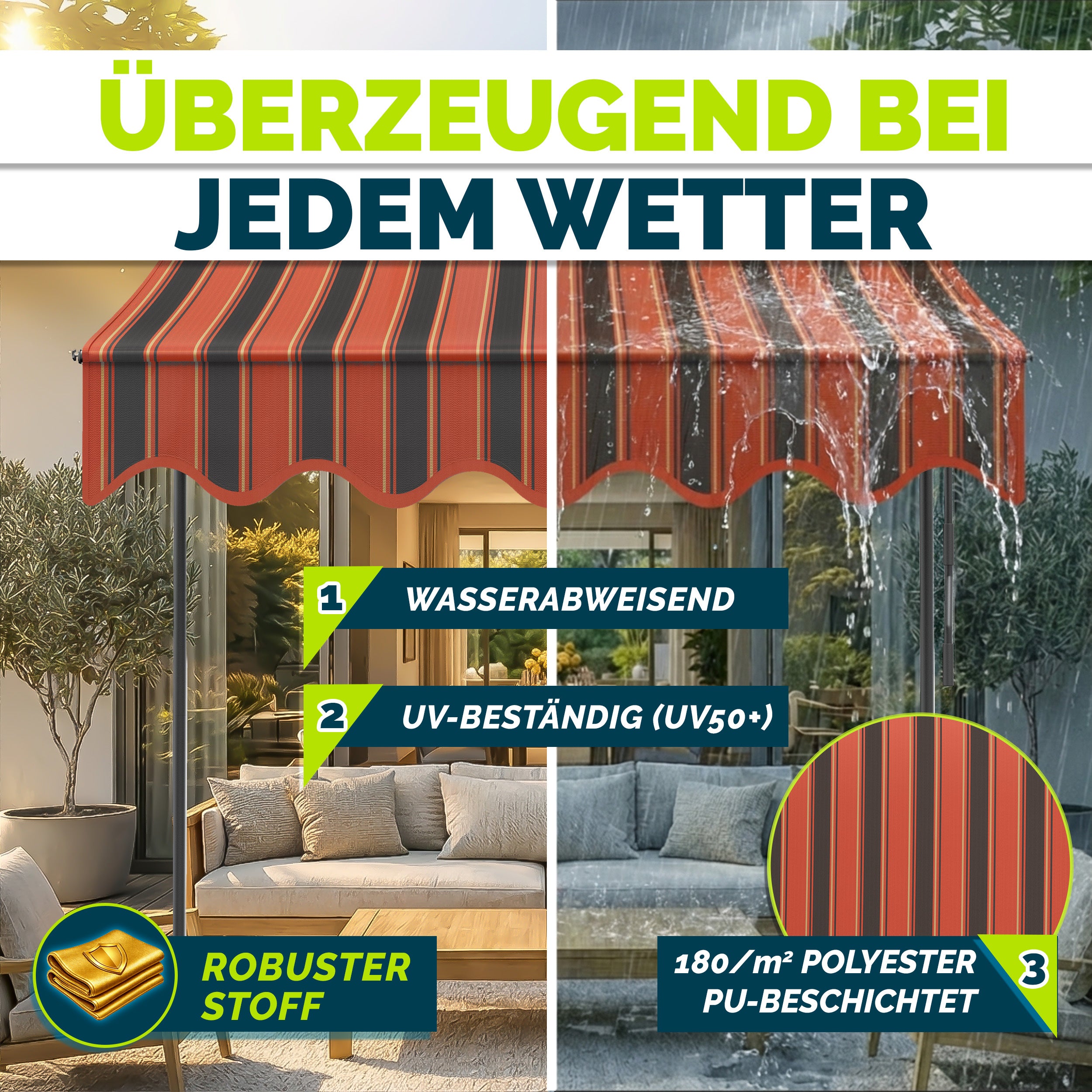 Balkonmarkise, Hellgrau für Garten und Balkon – Detailansicht 4