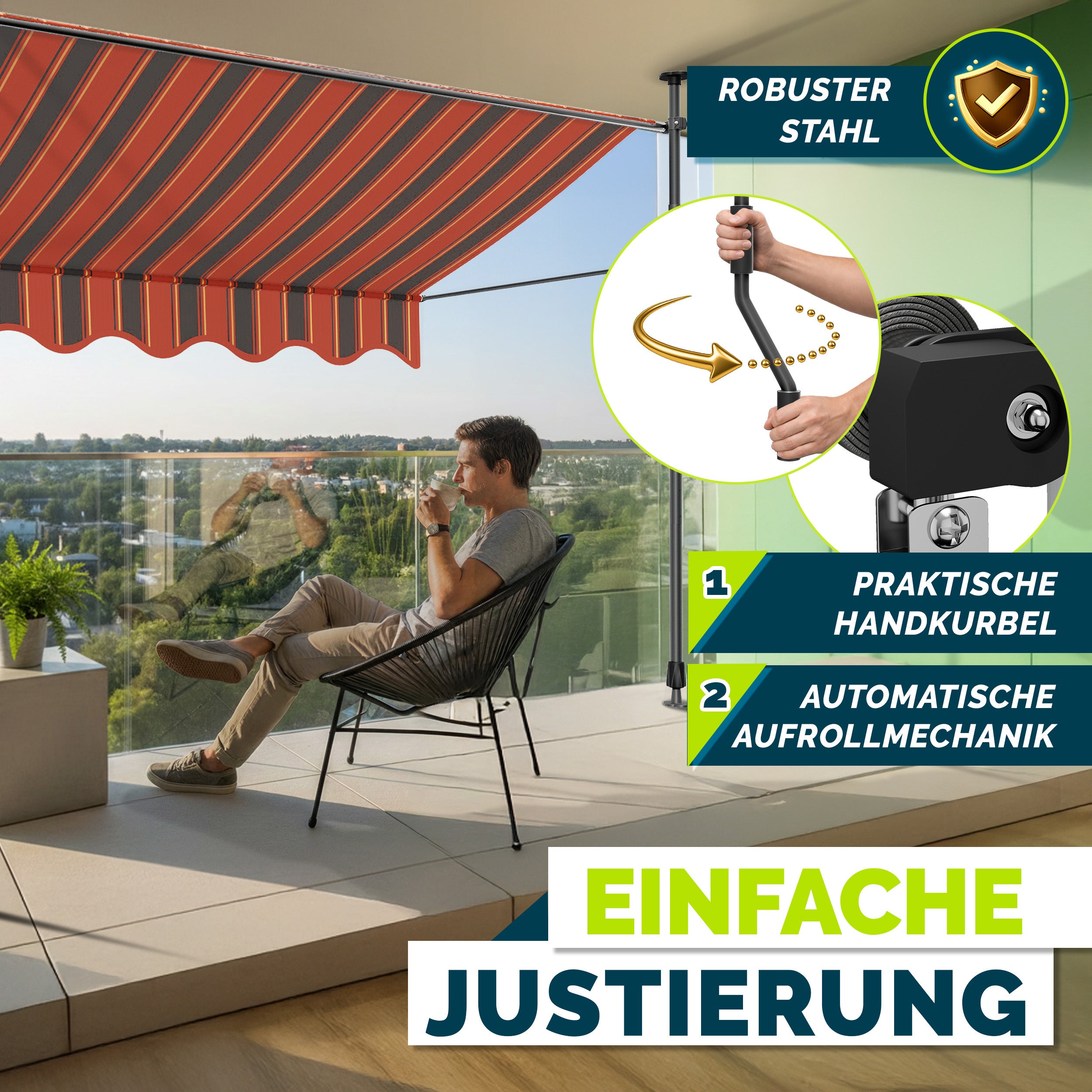Balkonmarkise, Hellgrau für Garten und Balkon – Detailansicht 5
