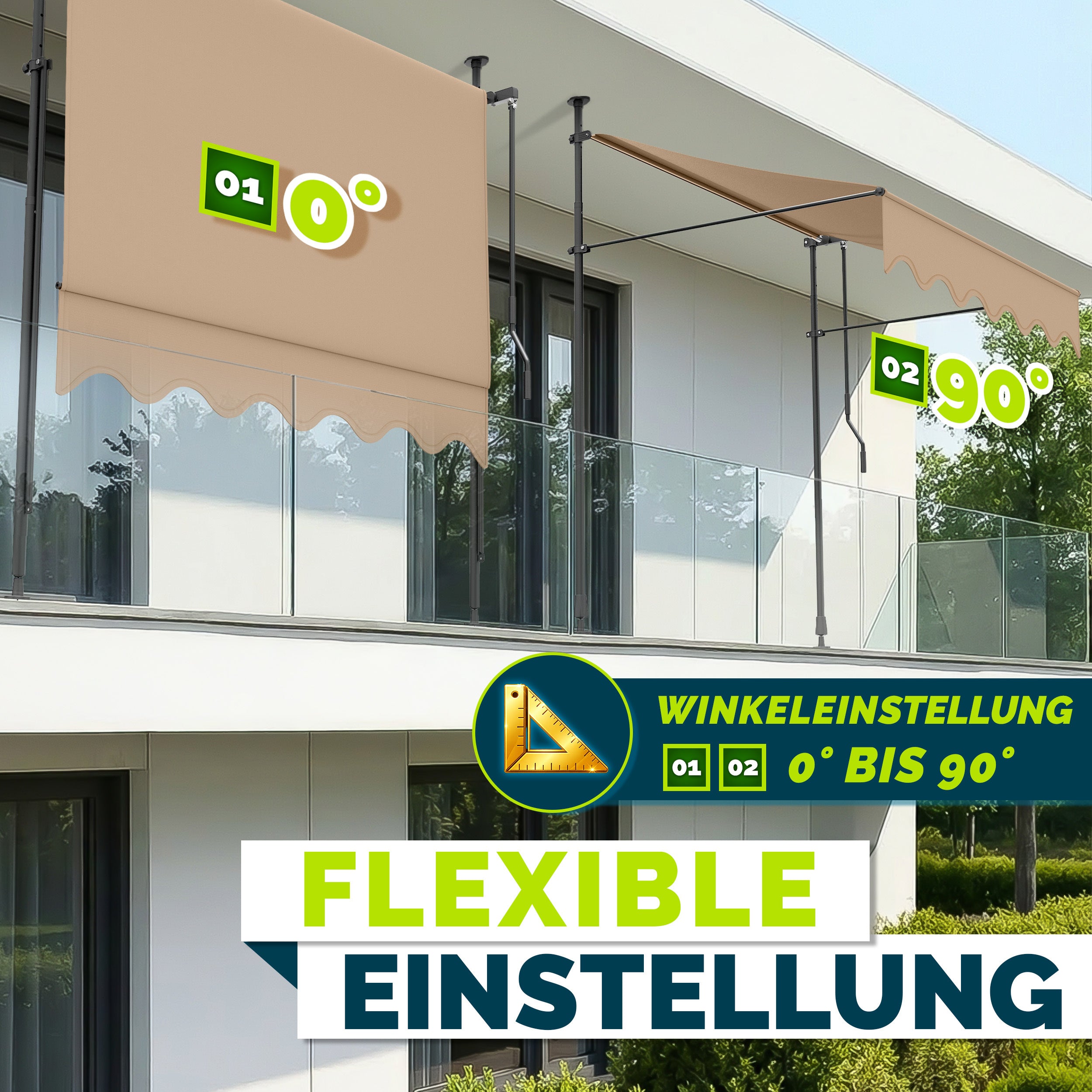 Balkonmarkise, Hellgrau für Garten und Balkon – Detailansicht 8