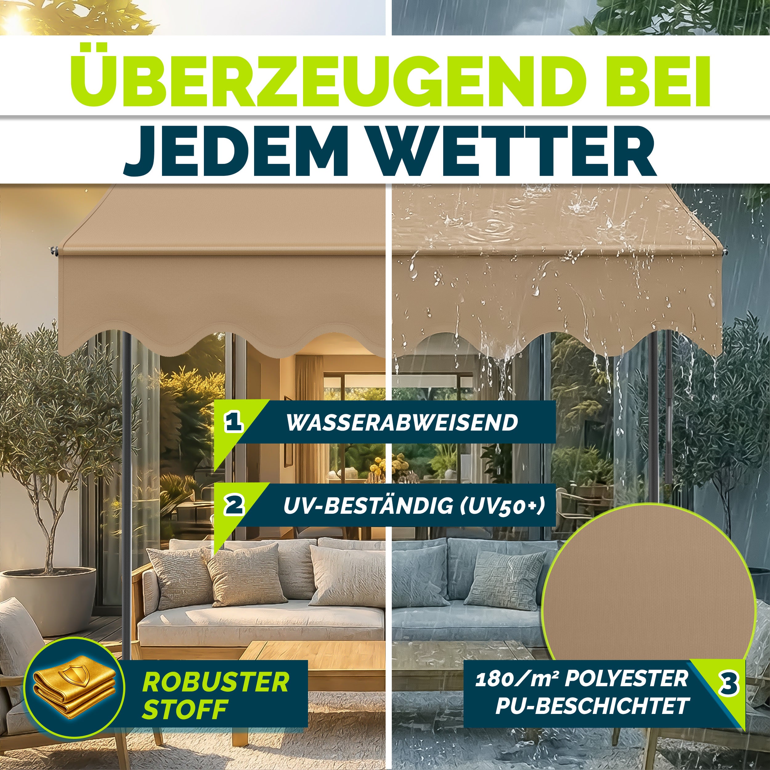 Balkonmarkise, Hellgrau für Garten und Balkon – Detailansicht 10