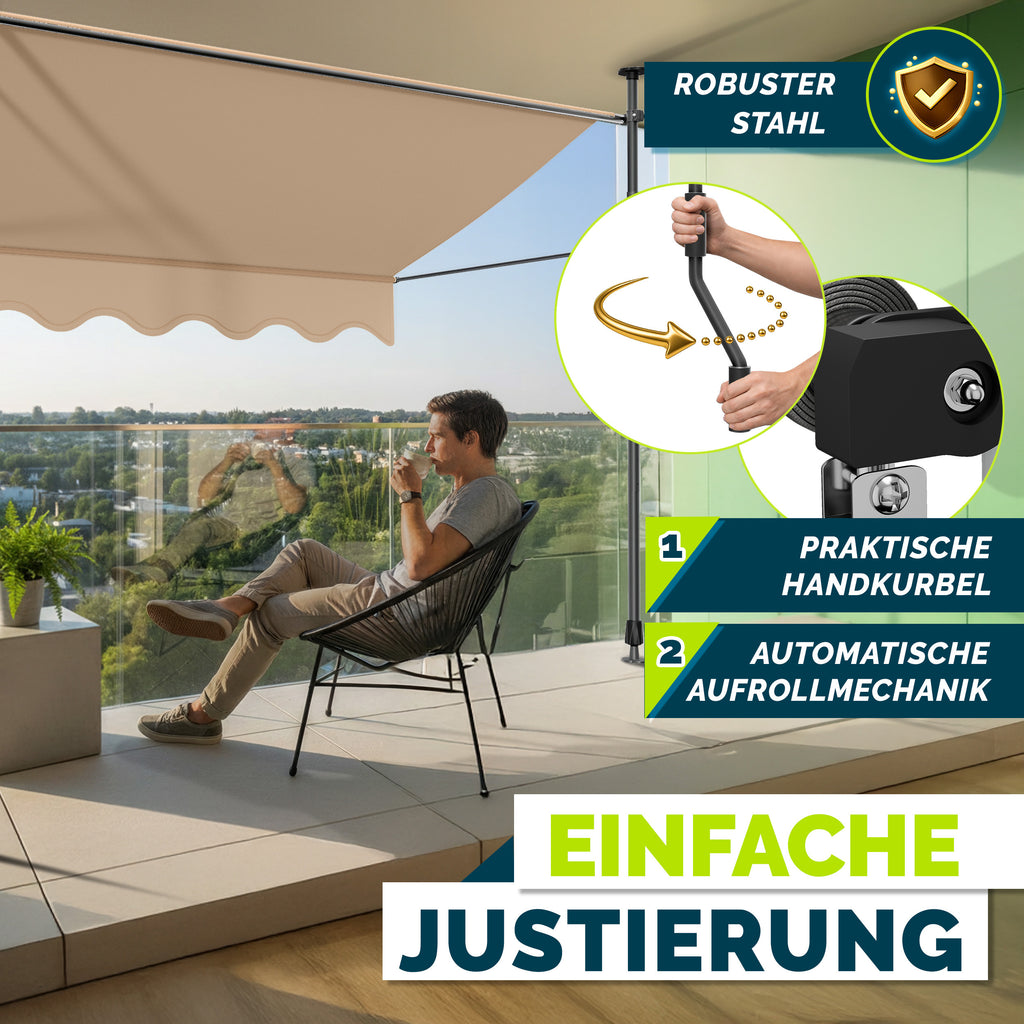 Balkonmarkise, Hellgrau für Garten und Balkon – Detailansicht 11