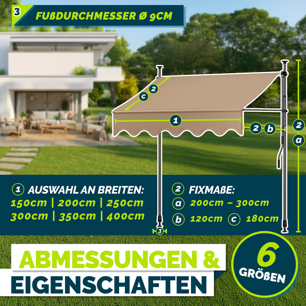 Balkonmarkise, Hellgrau für Garten und Balkon – Detailansicht 12