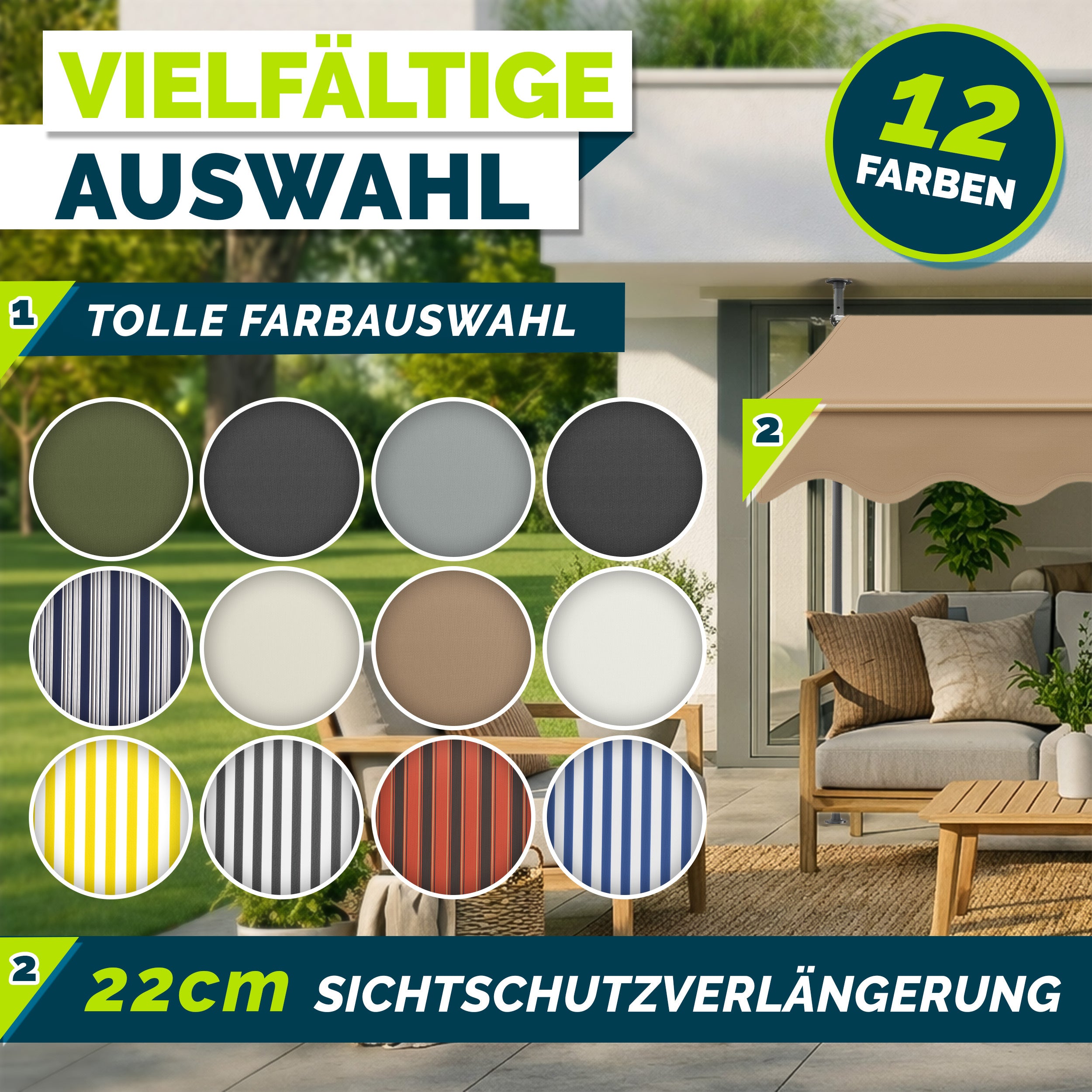 Balkonmarkise, Hellgrau für Garten und Balkon – Detailansicht 13